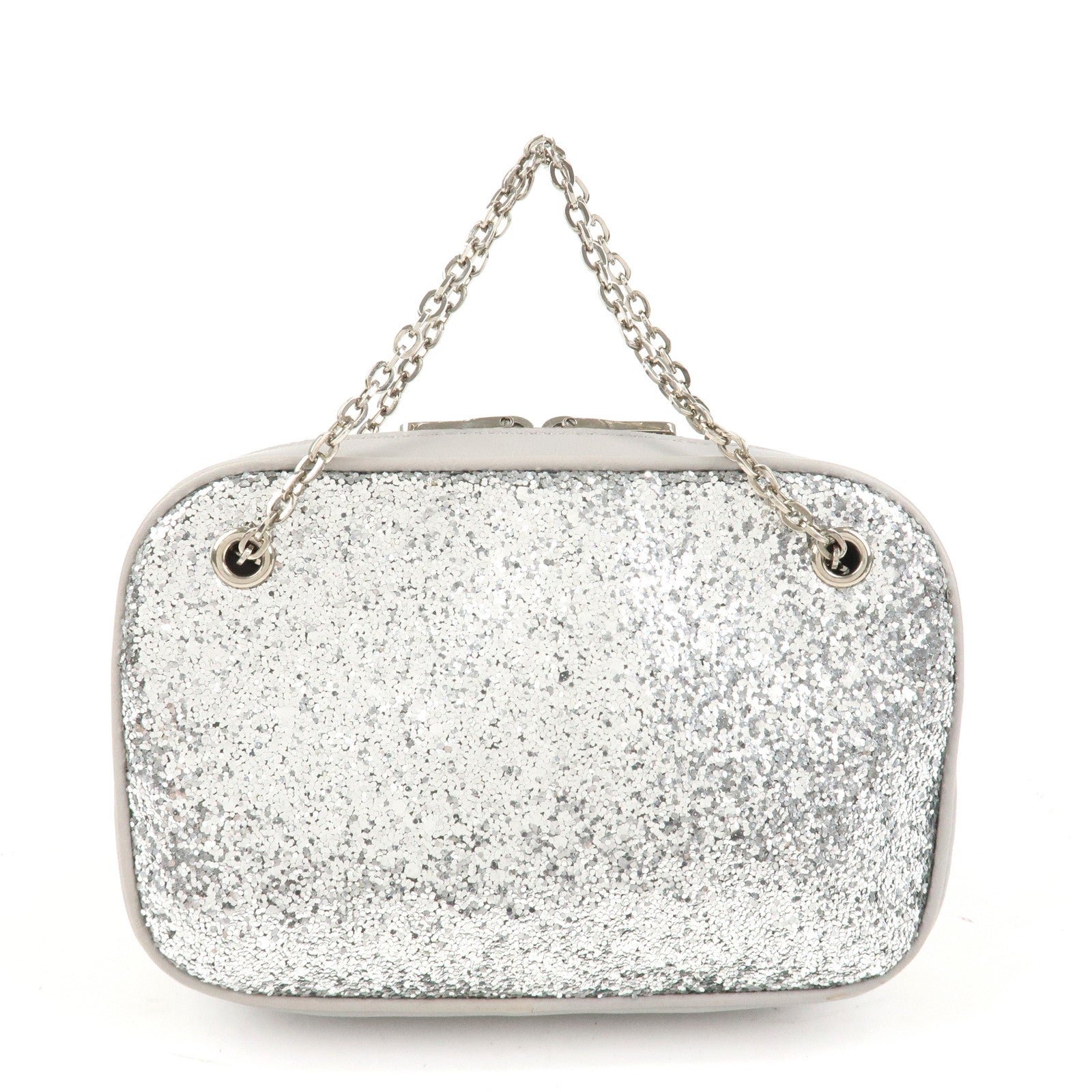 miu miu leather glitter pouch cosmetic pouch silver 5nd001 used miu miu leather glitter pouch cosmetic pouch silver 5nd001 used