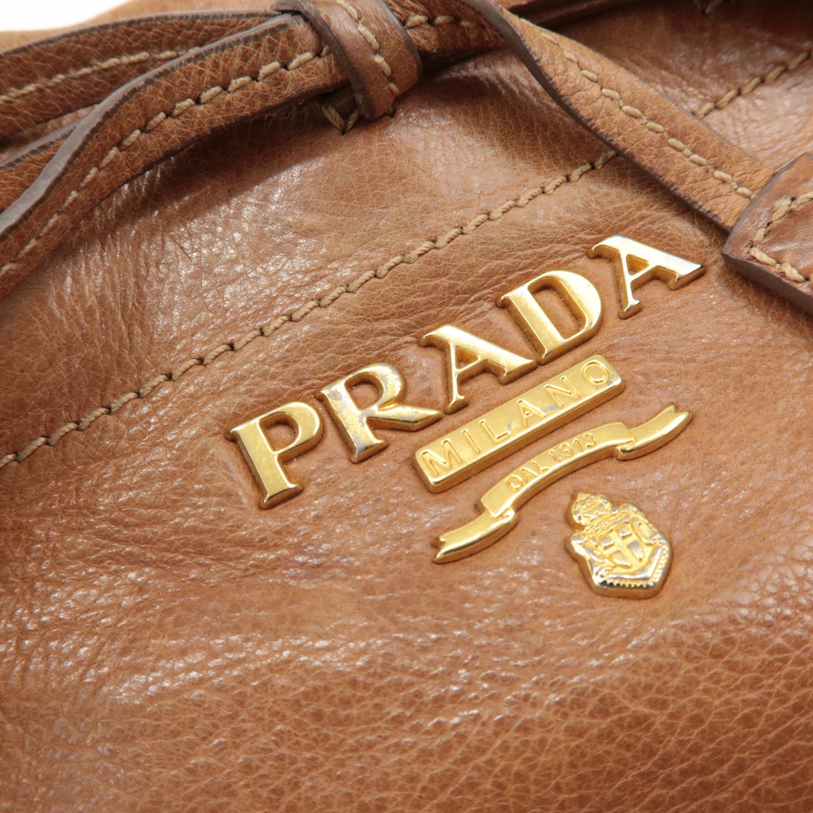 prada logo leather ribbon 2way bag hand bag brown bn2245 used prada logo leather ribbon 2way bag hand bag brown bn2245 used