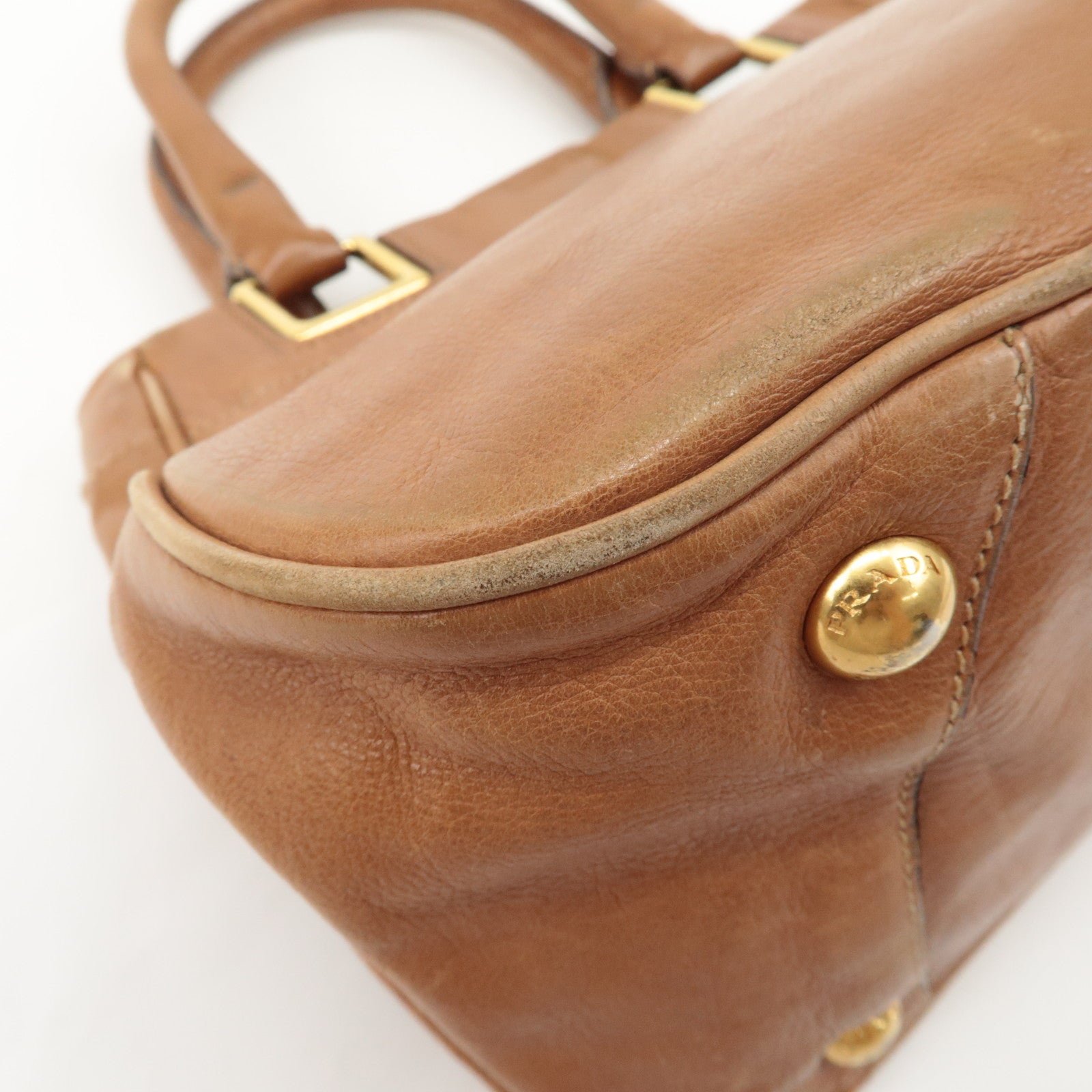 prada logo leather ribbon 2way bag hand bag brown bn2245 used prada logo leather ribbon 2way bag hand bag brown bn2245 used
