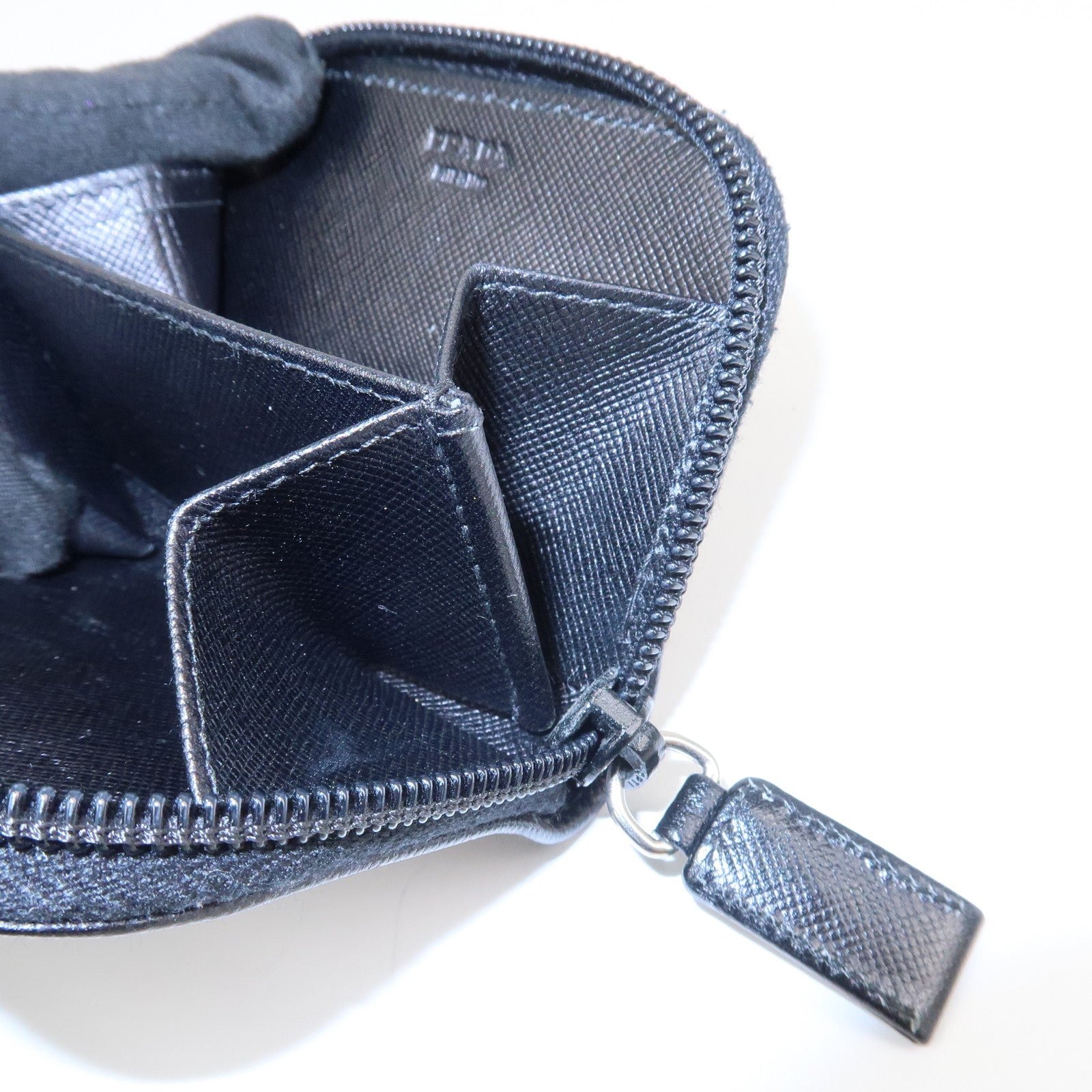 prada triangle logo saffiano leather round zippy coin case black prada triangle logo saffiano leather round zippy coin case black
