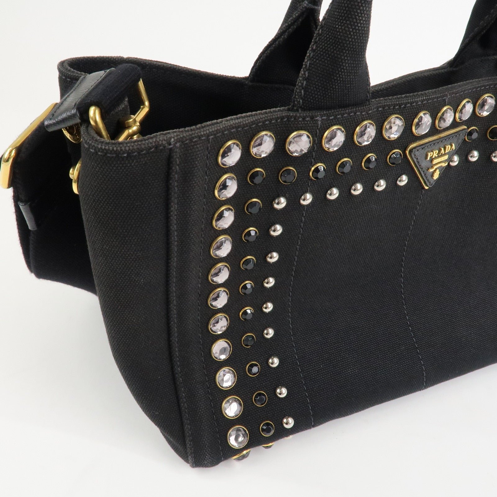 prada triangle logo denim canapa bijoux 2way hand bag black b2642b prada triangle logo denim canapa bijoux 2way hand bag black b2642b