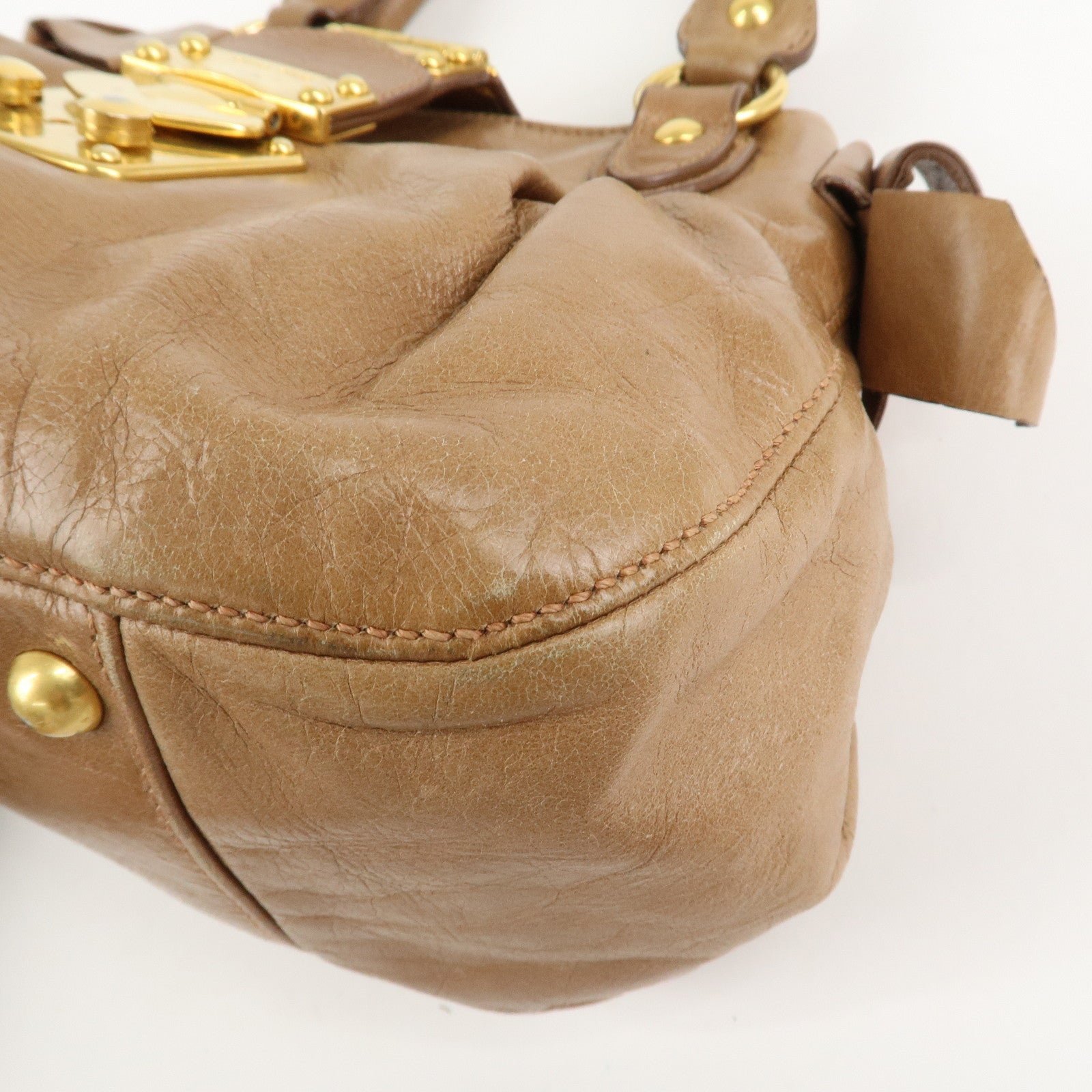 miu miu leather side ribbon 2way bag hand bag beige gold miu miu leather side ribbon 2way bag hand bag beige gold