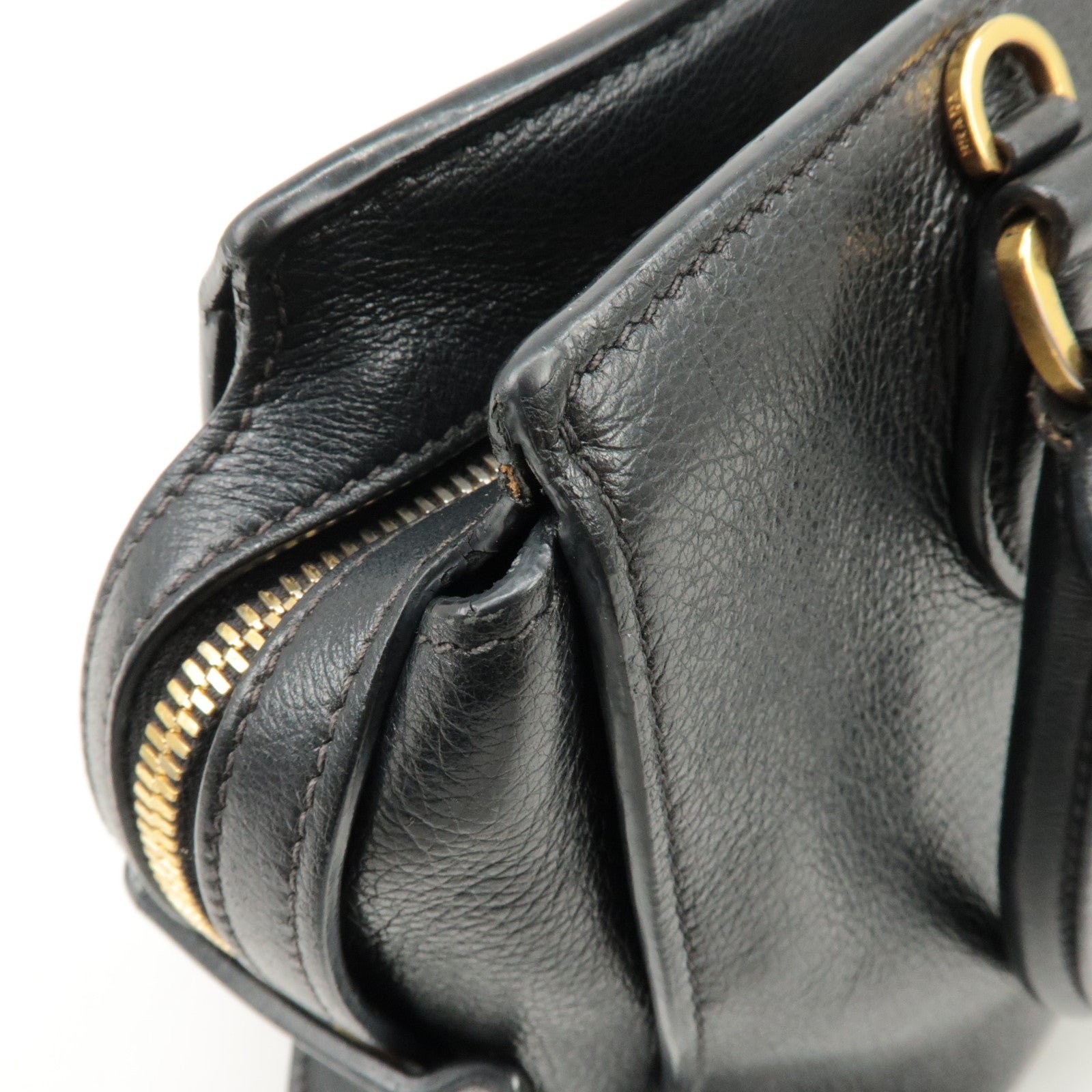 prada leather 2way bag shoulder hand bag black gold used prada leather 2way bag shoulder hand bag black gold used