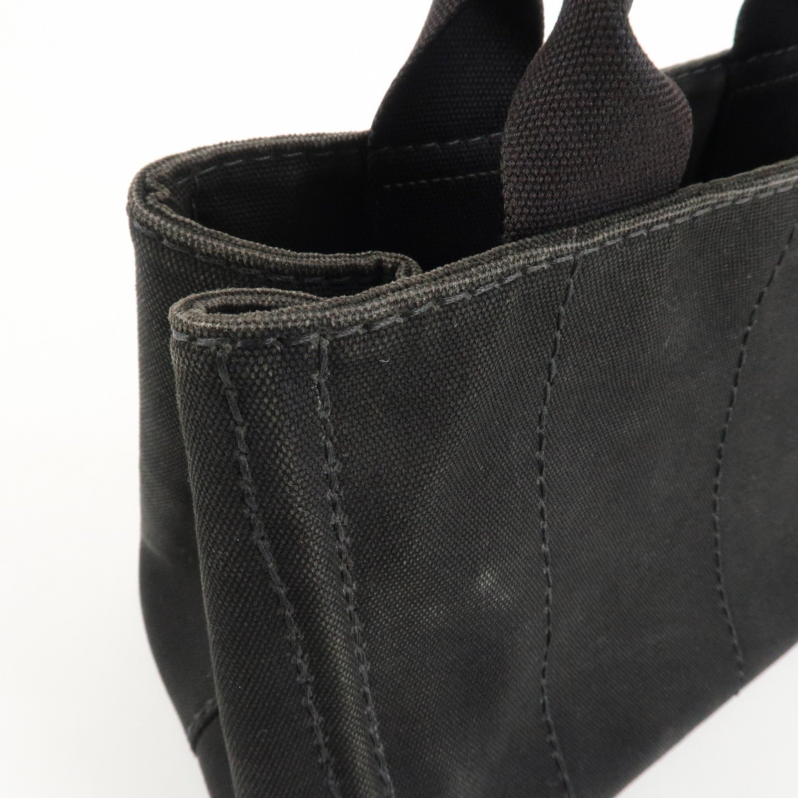 prada logo canapa mini canvas tote bag hand bag black bn2439 used prada logo canapa mini canvas tote bag hand bag black bn2439 used