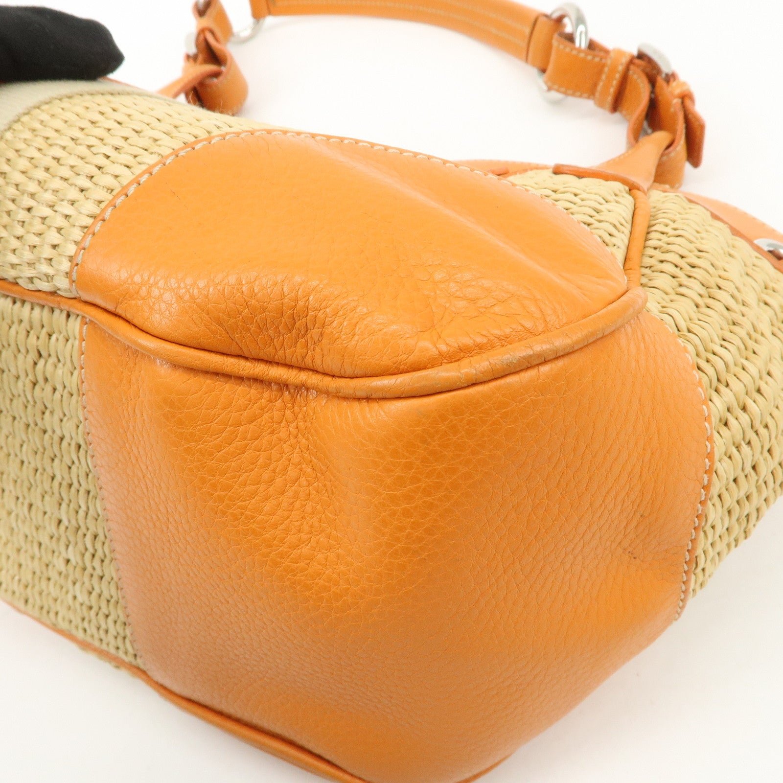 prada triangle logo raffia leather shoulder bag beige orange prada triangle logo raffia leather shoulder bag beige orange