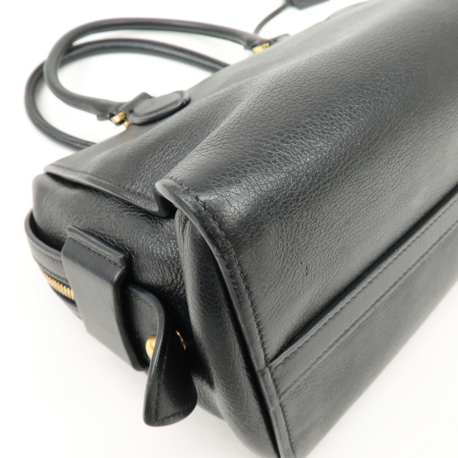 prada leather 2way bag shoulder hand bag black gold used prada leather 2way bag shoulder hand bag black gold used