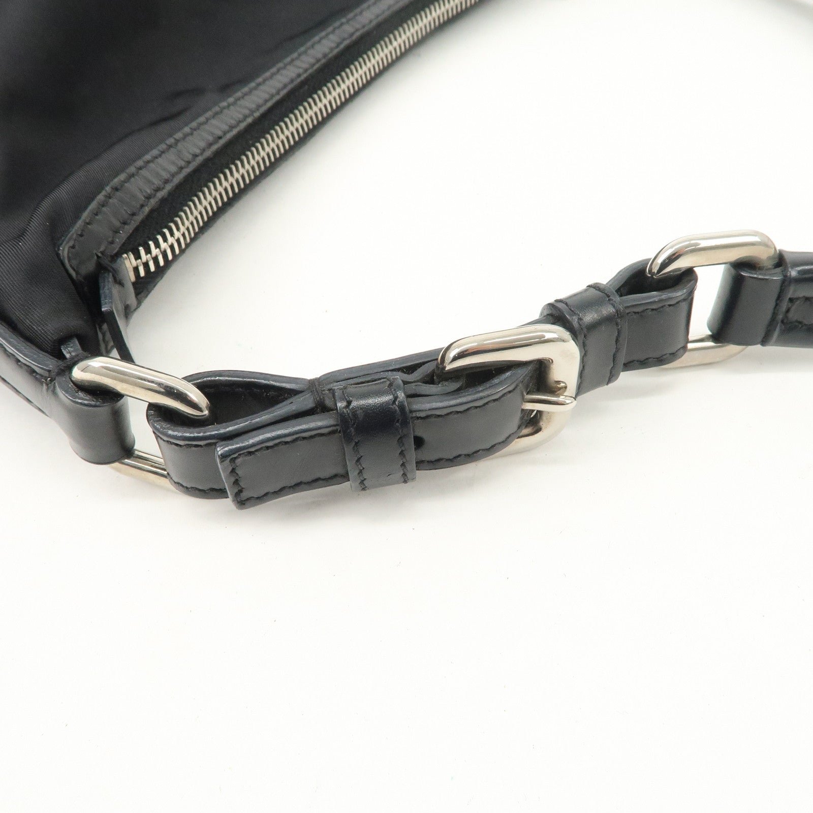 prada triangle logo nylon leather shoulder bag hand bag black br3121 used prada triangle logo nylon leather shoulder bag hand bag black br3121 used