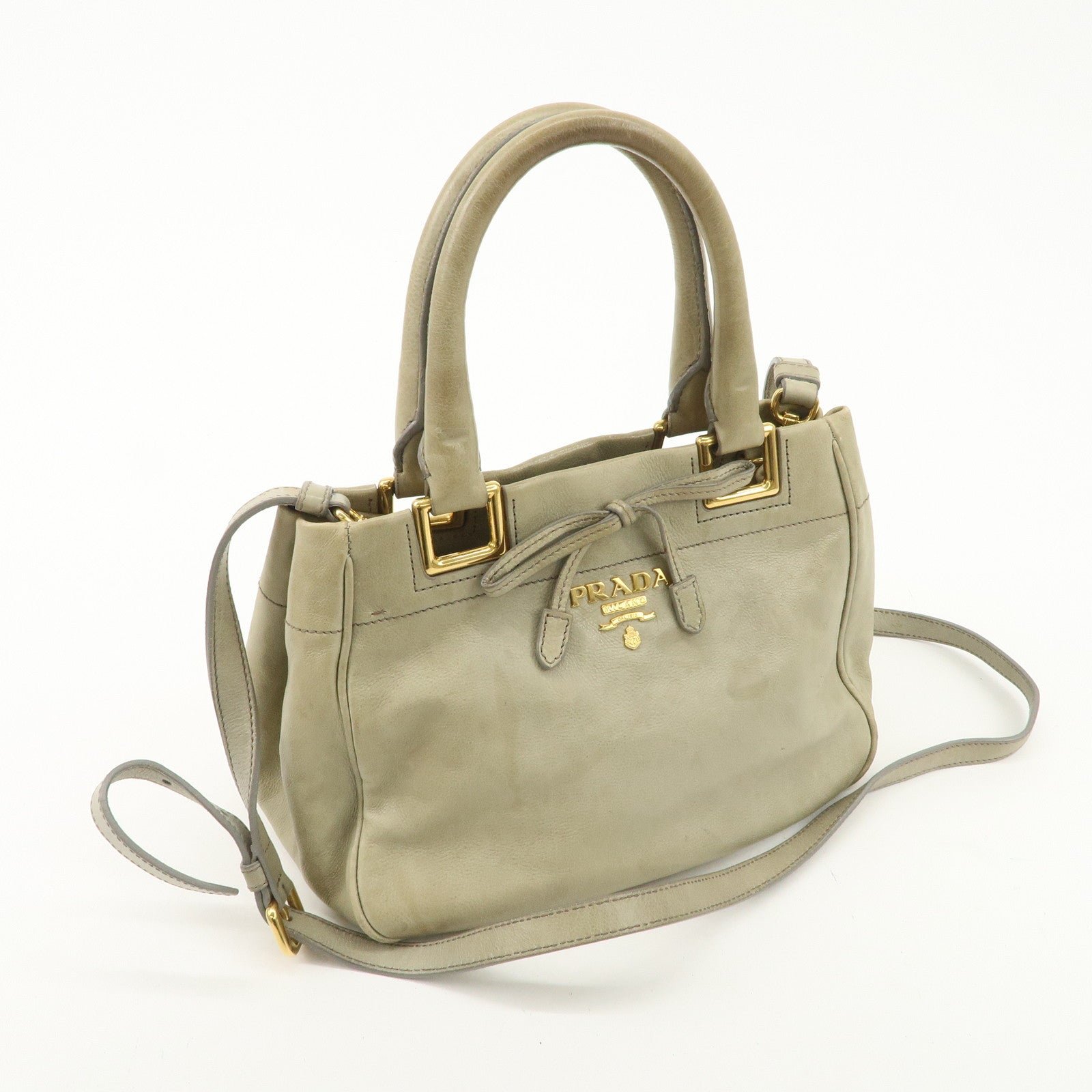 prada logo ribon leather 2way tote bag hand bag beige gold hdw bn2245 used prada logo ribon leather 2way tote bag hand bag beige gold hdw bn2245 used