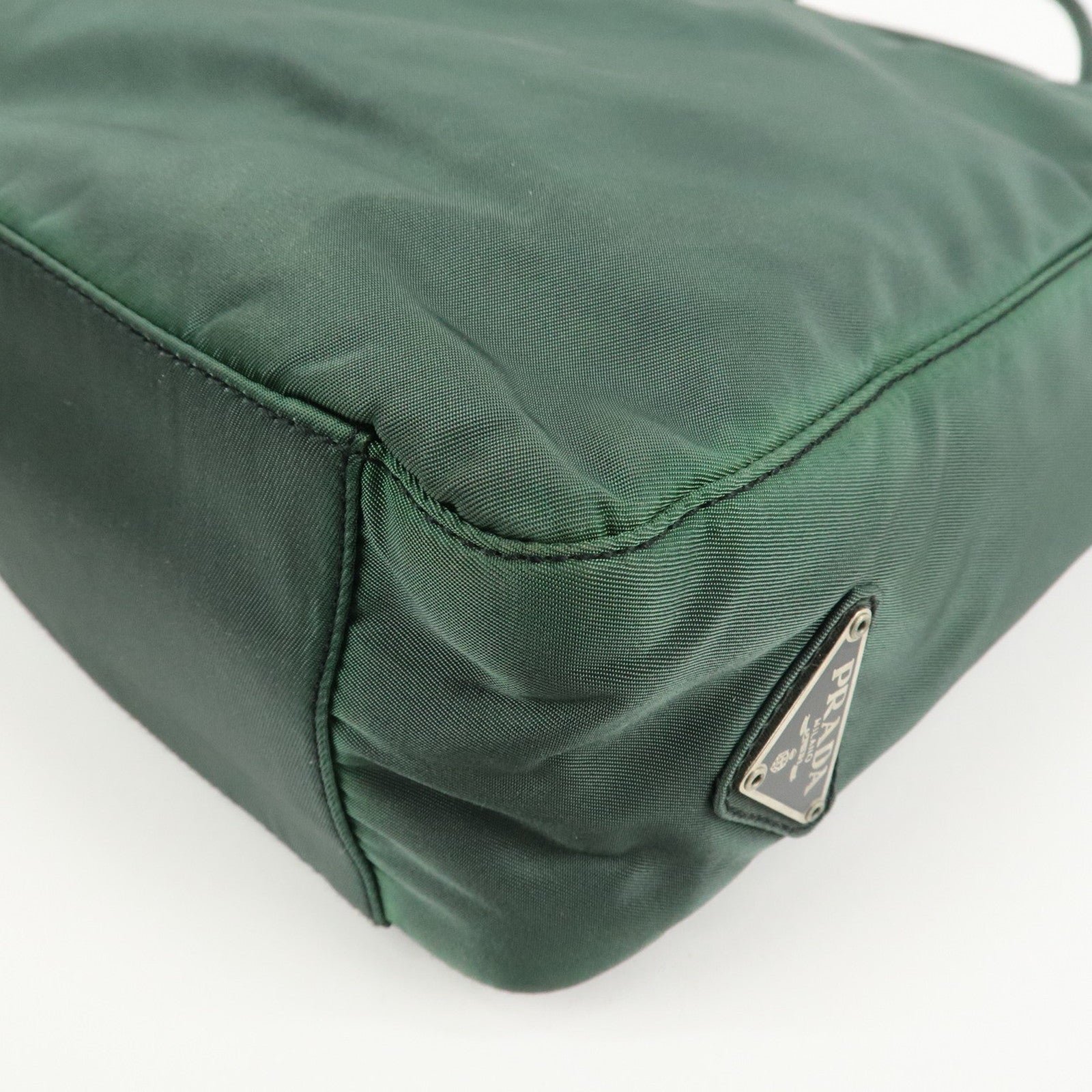 prada triangle logo nylon leather tote bag green prada triangle logo nylon leather tote bag green
