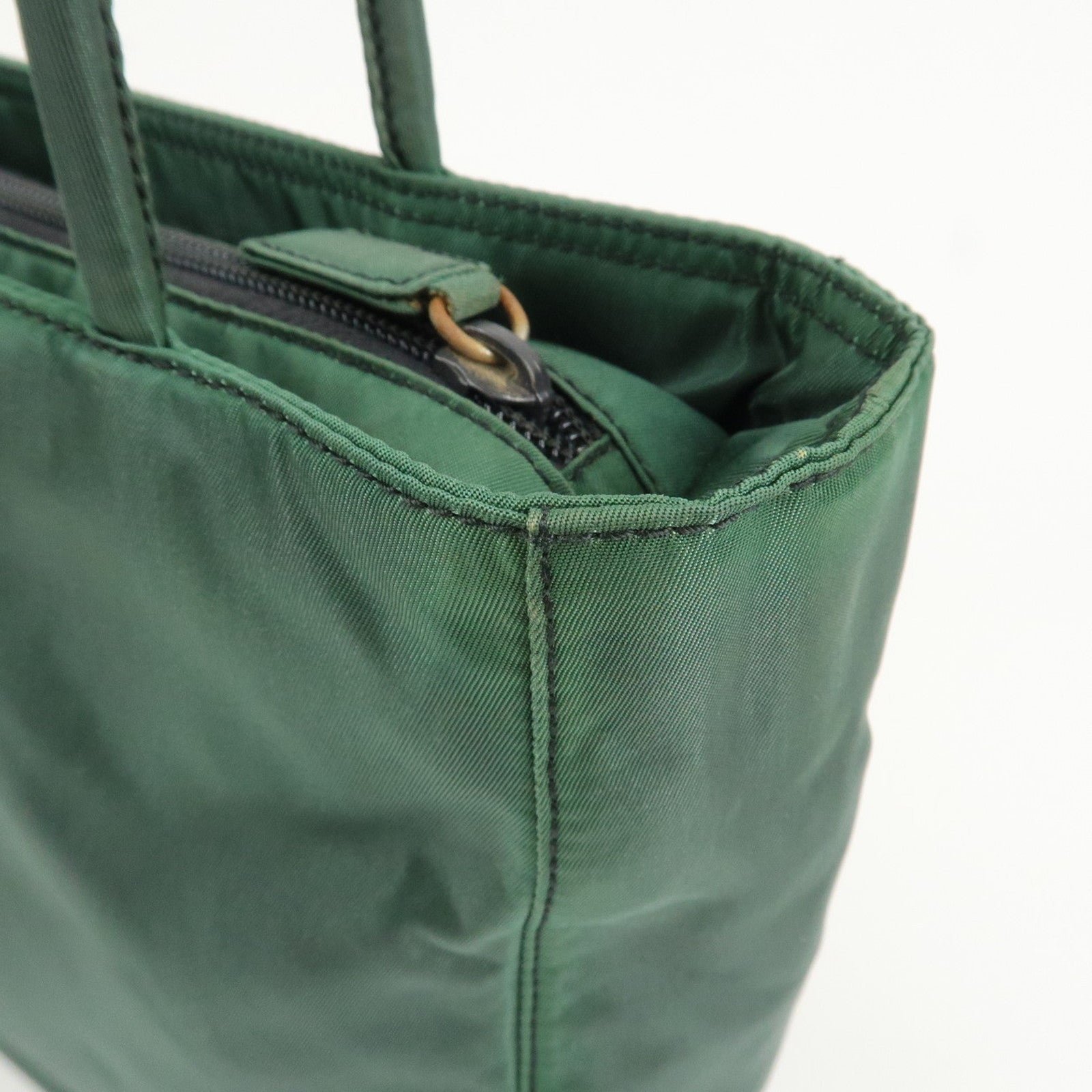 prada triangle logo nylon leather tote bag green prada triangle logo nylon leather tote bag green