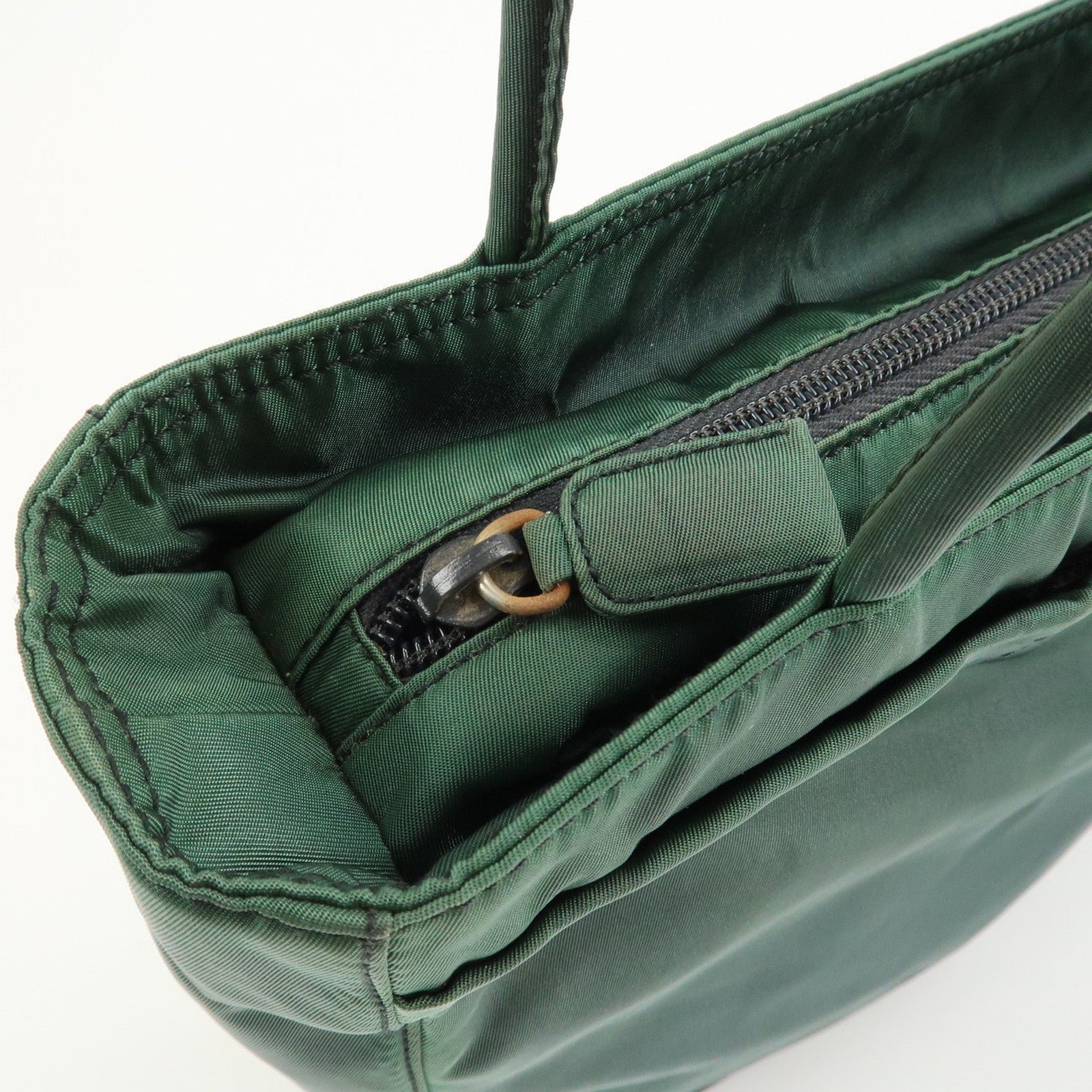 prada triangle logo nylon leather tote bag green prada triangle logo nylon leather tote bag green