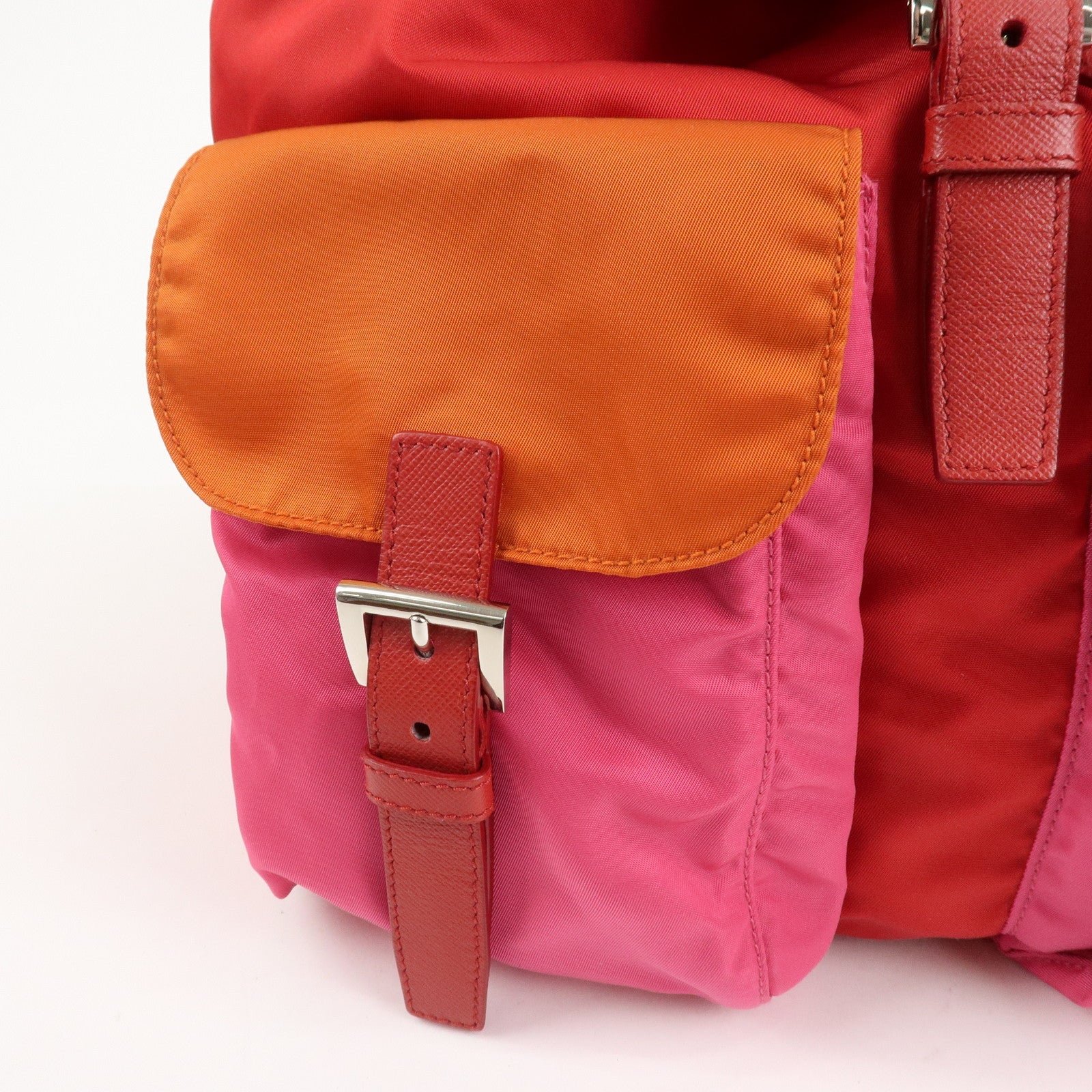 prada triangle logo nylon leather backpack ruck sack pink b6677 used prada triangle logo nylon leather backpack ruck sack pink b6677 used