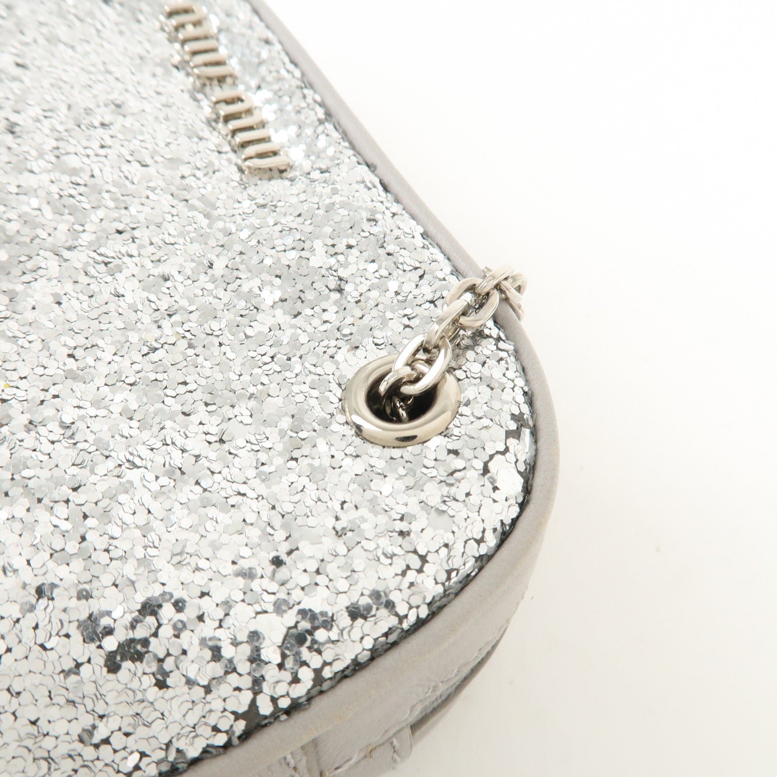 miu miu leather glitter pouch cosmetic pouch silver 5nd001 used miu miu leather glitter pouch cosmetic pouch silver 5nd001 used