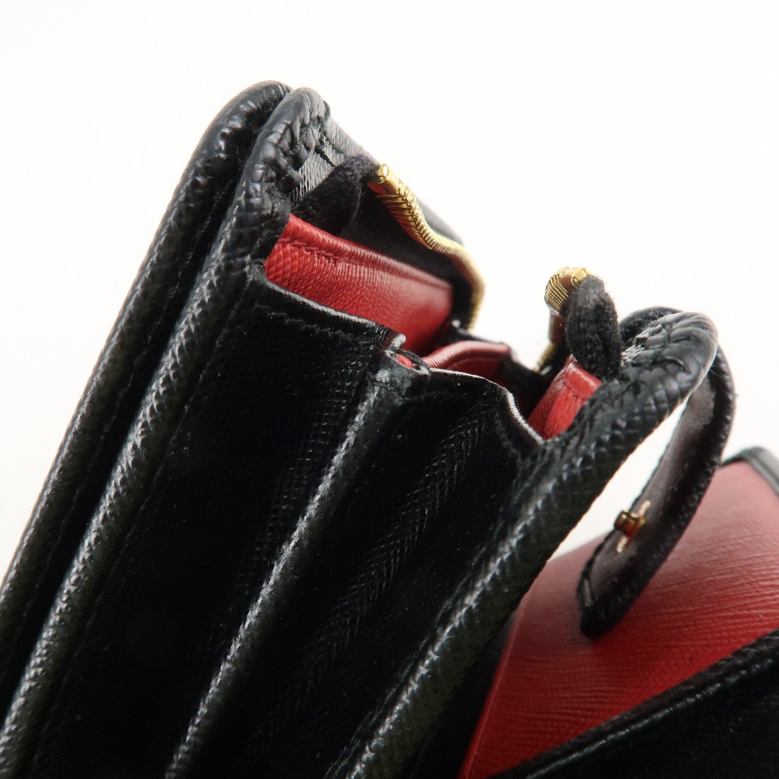 prada saffiano leather bi fold wallet black red gold 1ml018 used prada saffiano leather bi fold wallet black red gold 1ml018 used