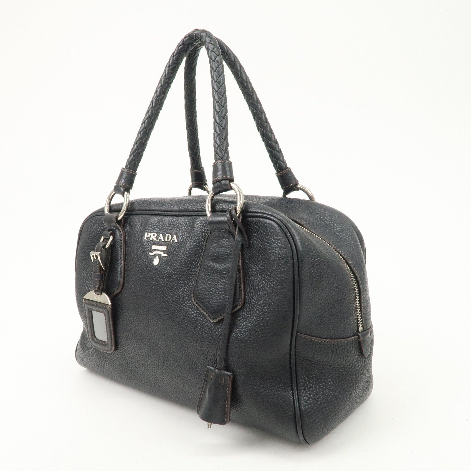 prada logo leather hand bag mini boston bag black bl0471 used prada logo leather hand bag mini boston bag black bl0471 used