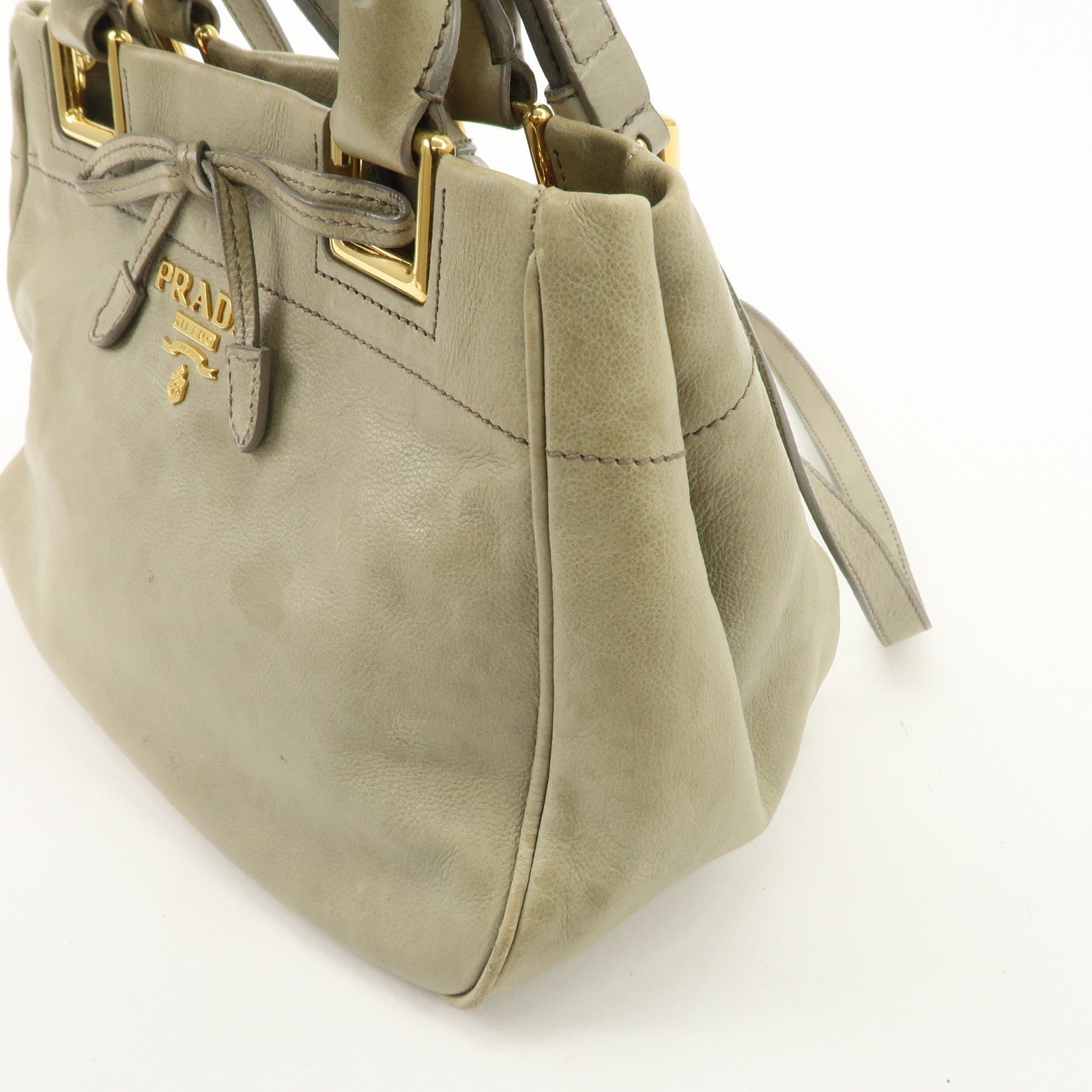 prada logo ribon leather 2way tote bag hand bag beige gold hdw bn2245 used prada logo ribon leather 2way tote bag hand bag beige gold hdw bn2245 used