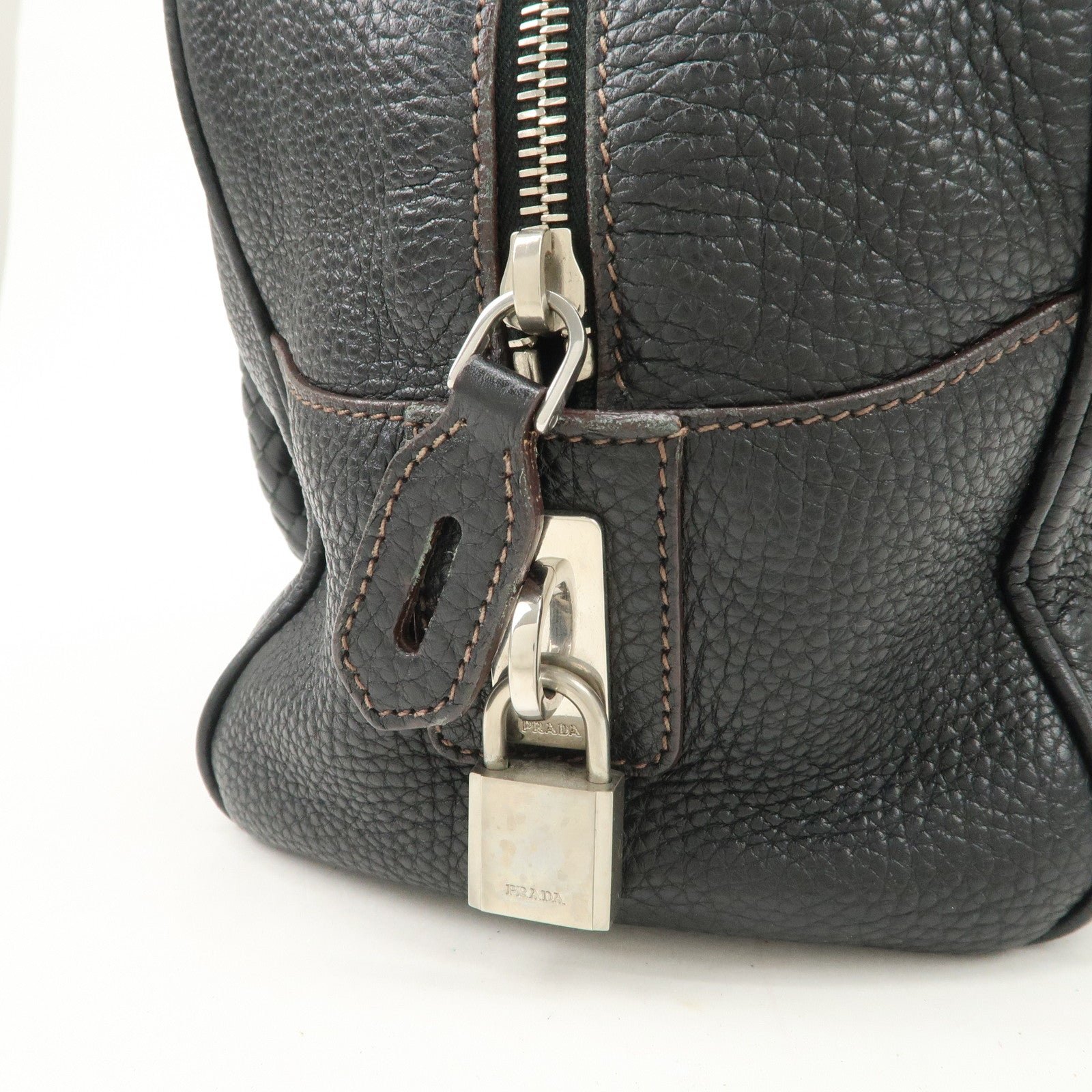 prada logo leather hand bag mini boston bag black bl0471 used prada logo leather hand bag mini boston bag black bl0471 used