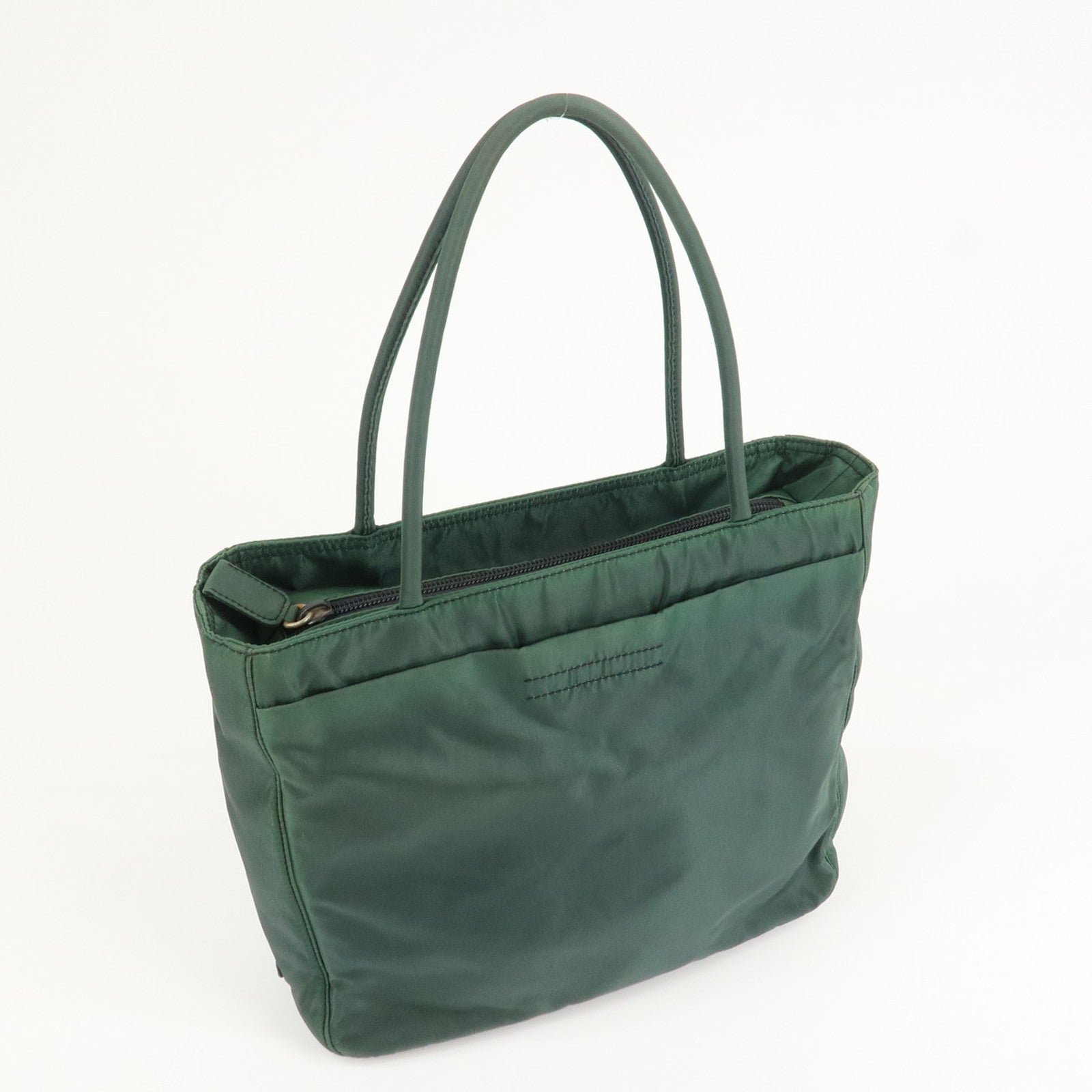 prada triangle logo nylon leather tote bag green prada triangle logo nylon leather tote bag green