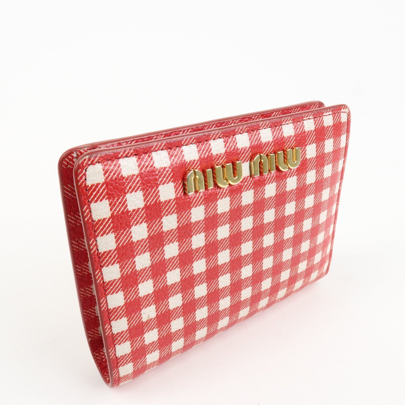 miu miu logo leather bi fold compact wallet red 5mv204 used miu miu logo leather bi fold compact wallet red 5mv204 used