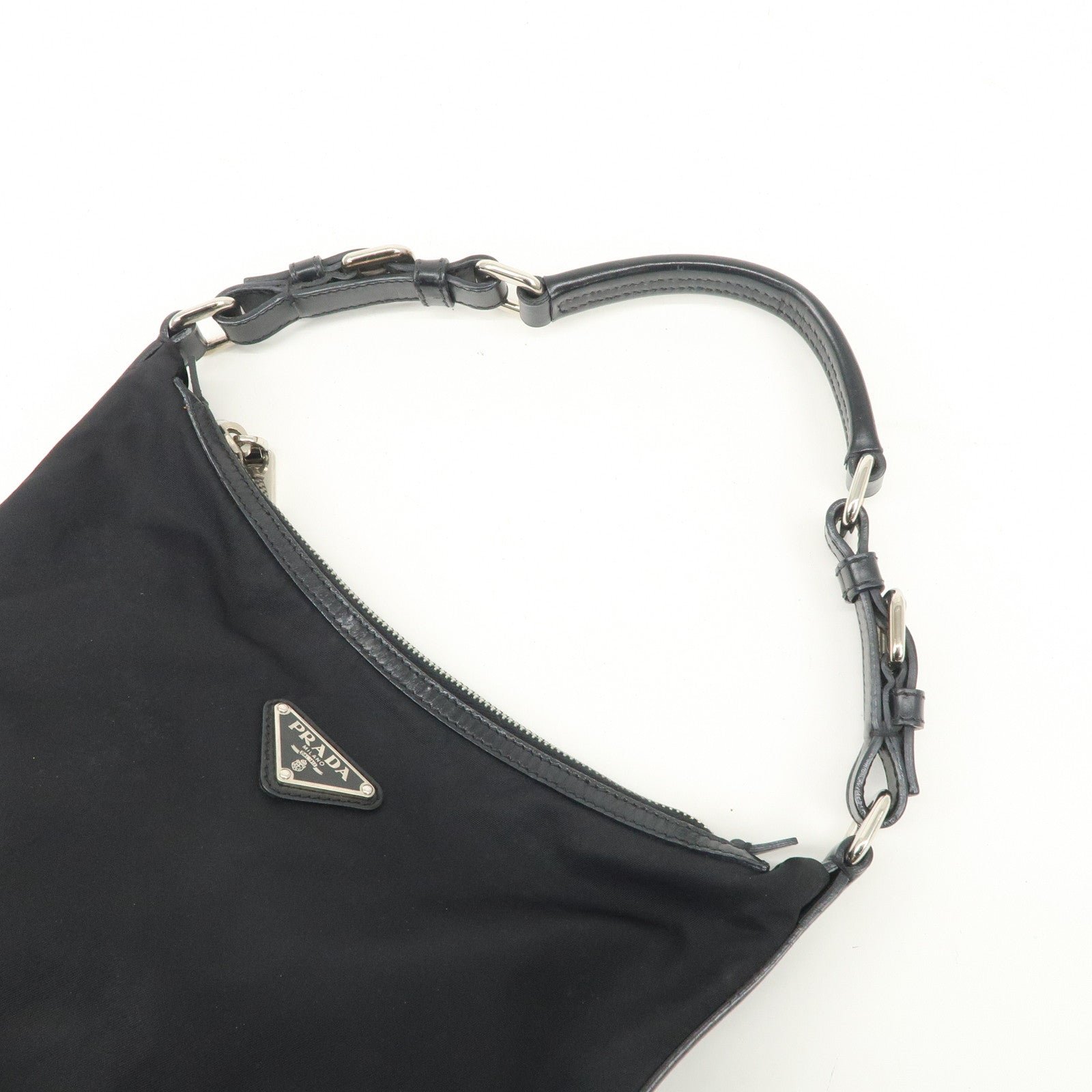 prada triangle logo nylon leather shoulder bag hand bag black br3121 used prada triangle logo nylon leather shoulder bag hand bag black br3121 used
