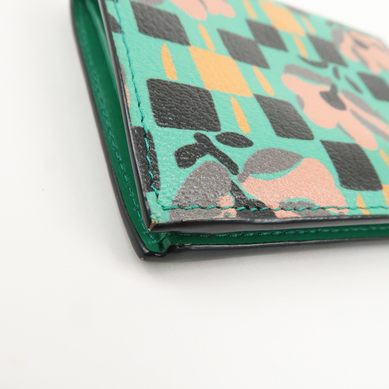 prada leather compact wallet floral print green gold hdw 1mv204 used prada leather compact wallet floral print green gold hdw 1mv204 used