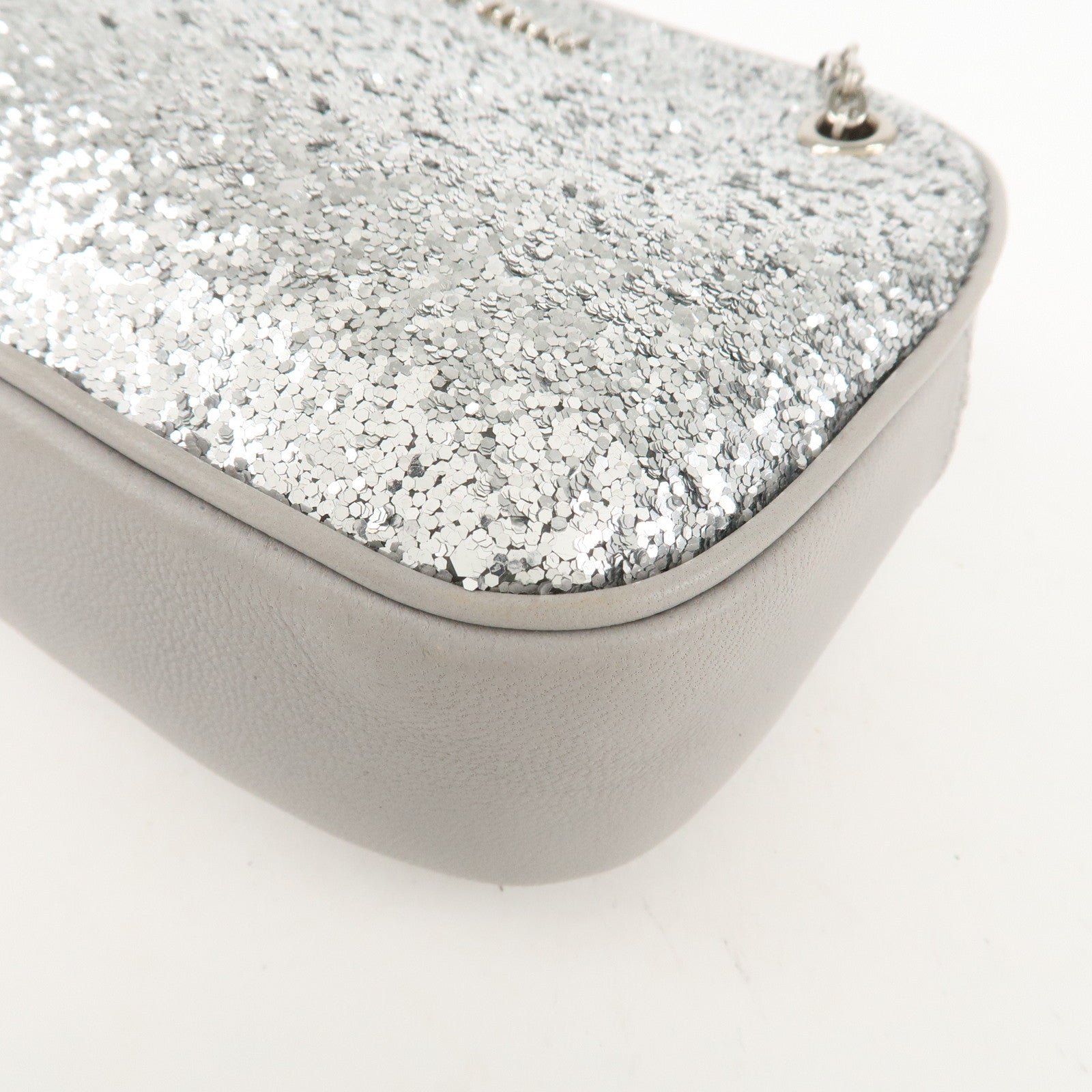 miu miu leather glitter pouch cosmetic pouch silver 5nd001 used miu miu leather glitter pouch cosmetic pouch silver 5nd001 used