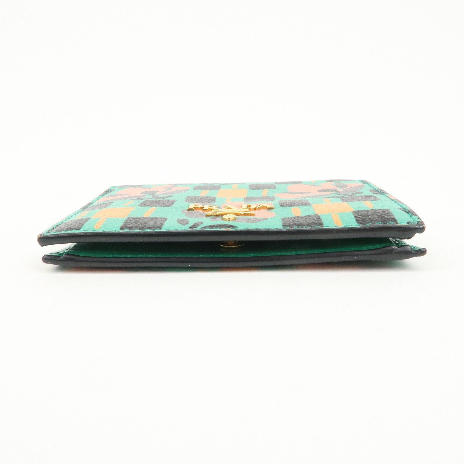 prada leather compact wallet floral print green gold hdw 1mv204 used prada leather compact wallet floral print green gold hdw 1mv204 used