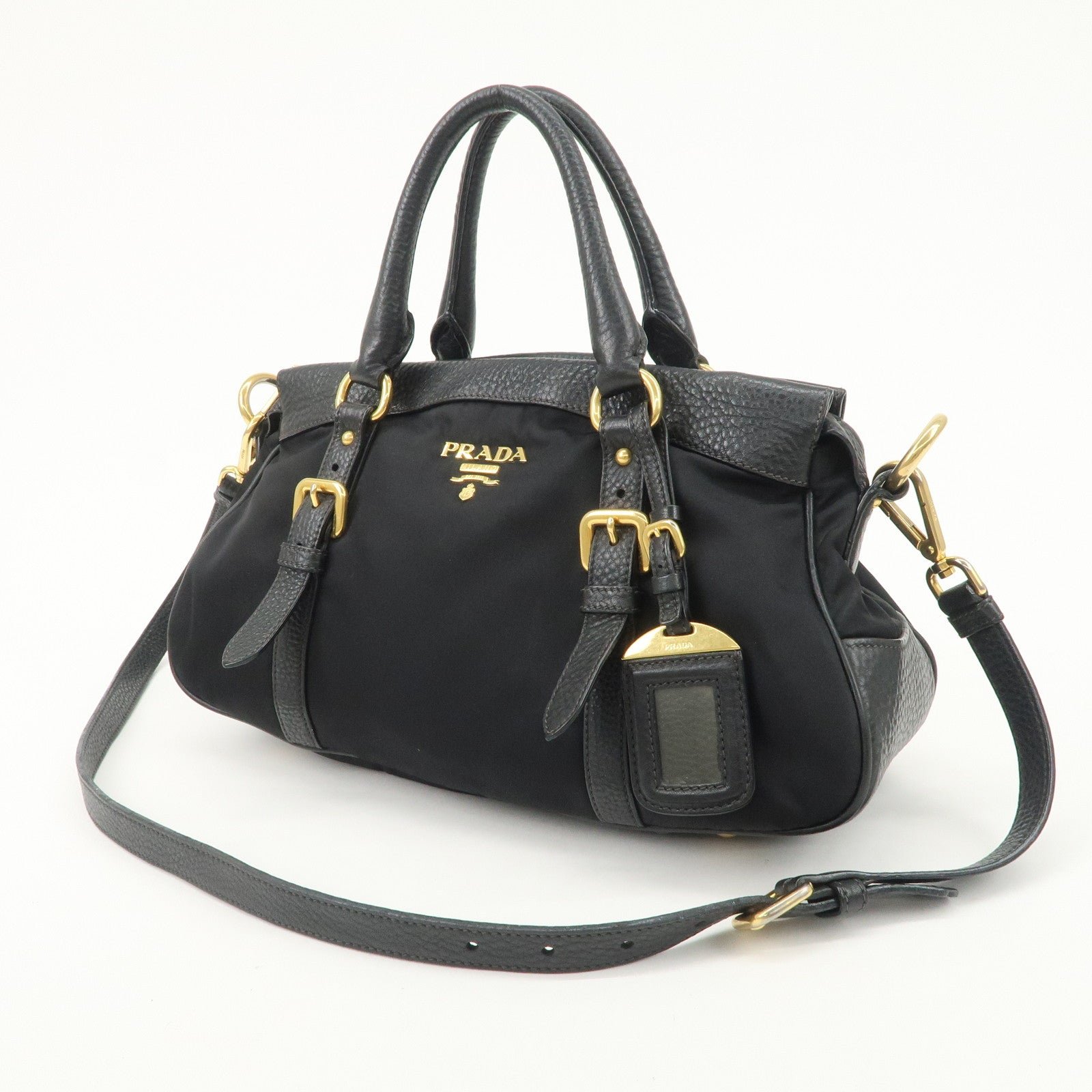 prada nylon leather 2way bag hand bag shoulder bag black bn2032 prada nylon leather 2way bag hand bag shoulder bag black bn2032