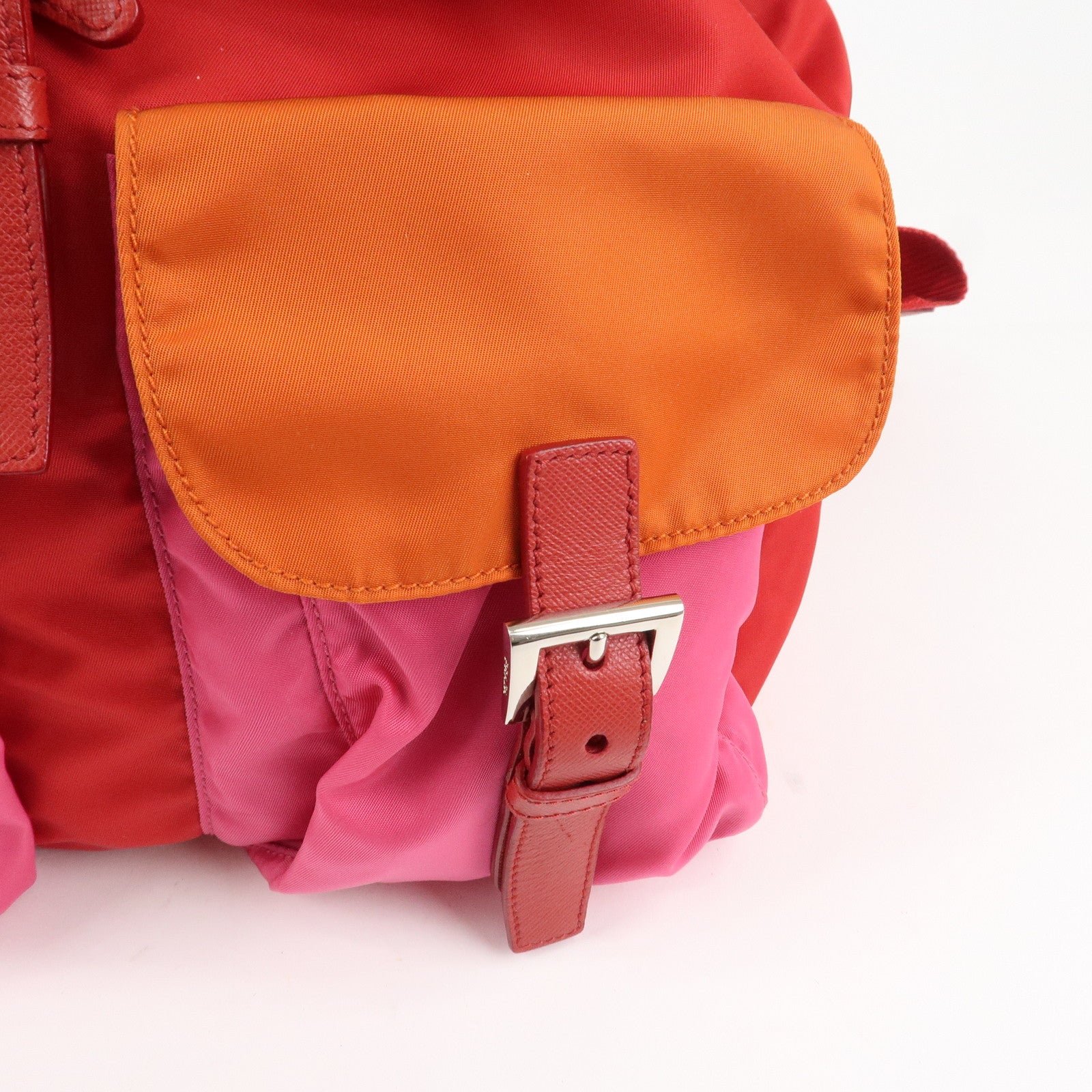 prada triangle logo nylon leather backpack ruck sack pink b6677 used prada triangle logo nylon leather backpack ruck sack pink b6677 used