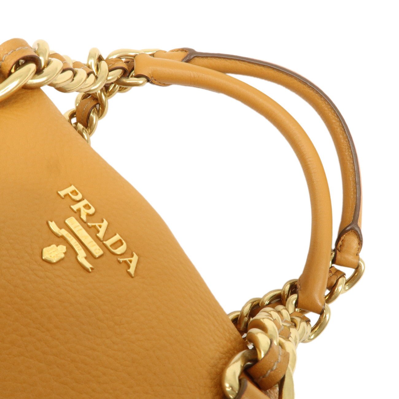 prada logo leather chain shoulder bag boston bag hand bag camel bl0692 used prada logo leather chain shoulder bag boston bag hand bag camel bl0692 used