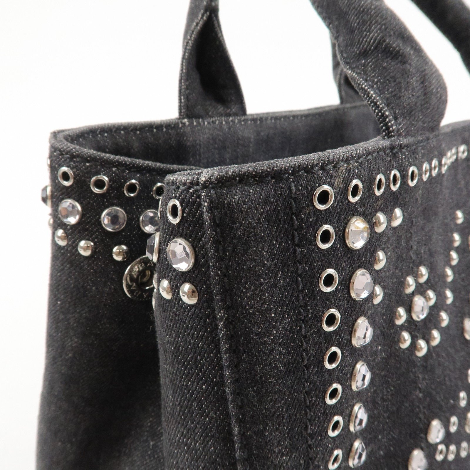 prada canapa mini canvas studs 2way shoulder bag hand bag black b2439g used prada canapa mini canvas studs 2way shoulder bag hand bag black b2439g used