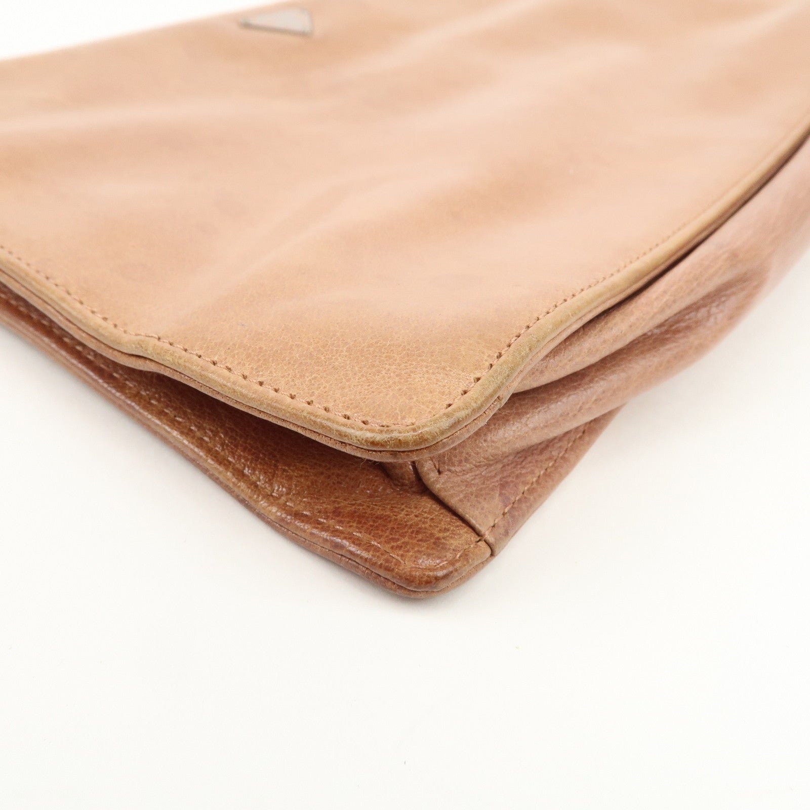 prada triangle logo leather shoulder bag hand bag brown used prada triangle logo leather shoulder bag hand bag brown used