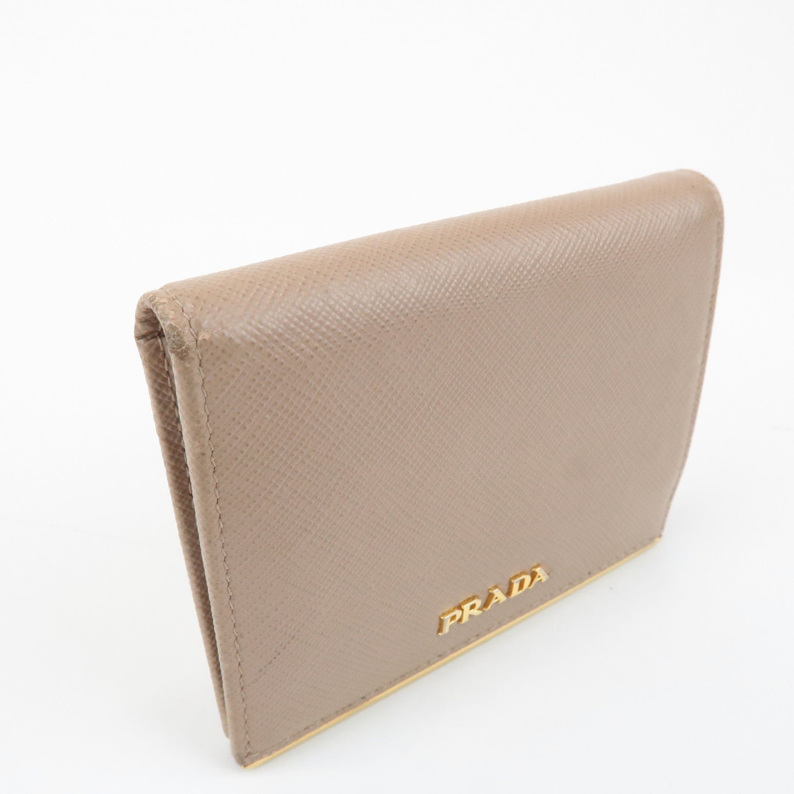 prada logo saffiano leather bi fold small wallet beige 1mv204 used prada logo saffiano leather bi fold small wallet beige 1mv204 used