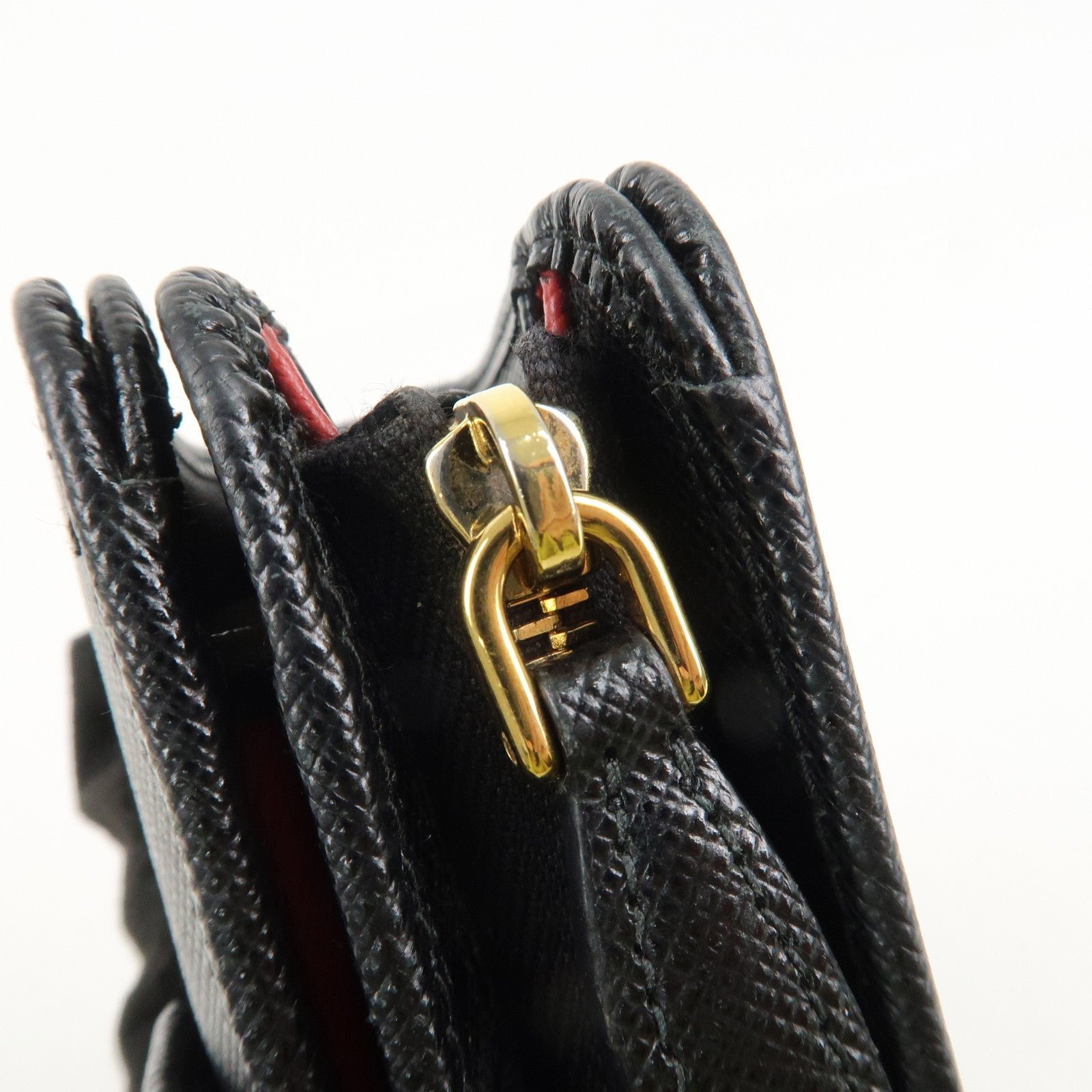 prada saffiano leather bi fold wallet black red gold 1ml018 used prada saffiano leather bi fold wallet black red gold 1ml018 used