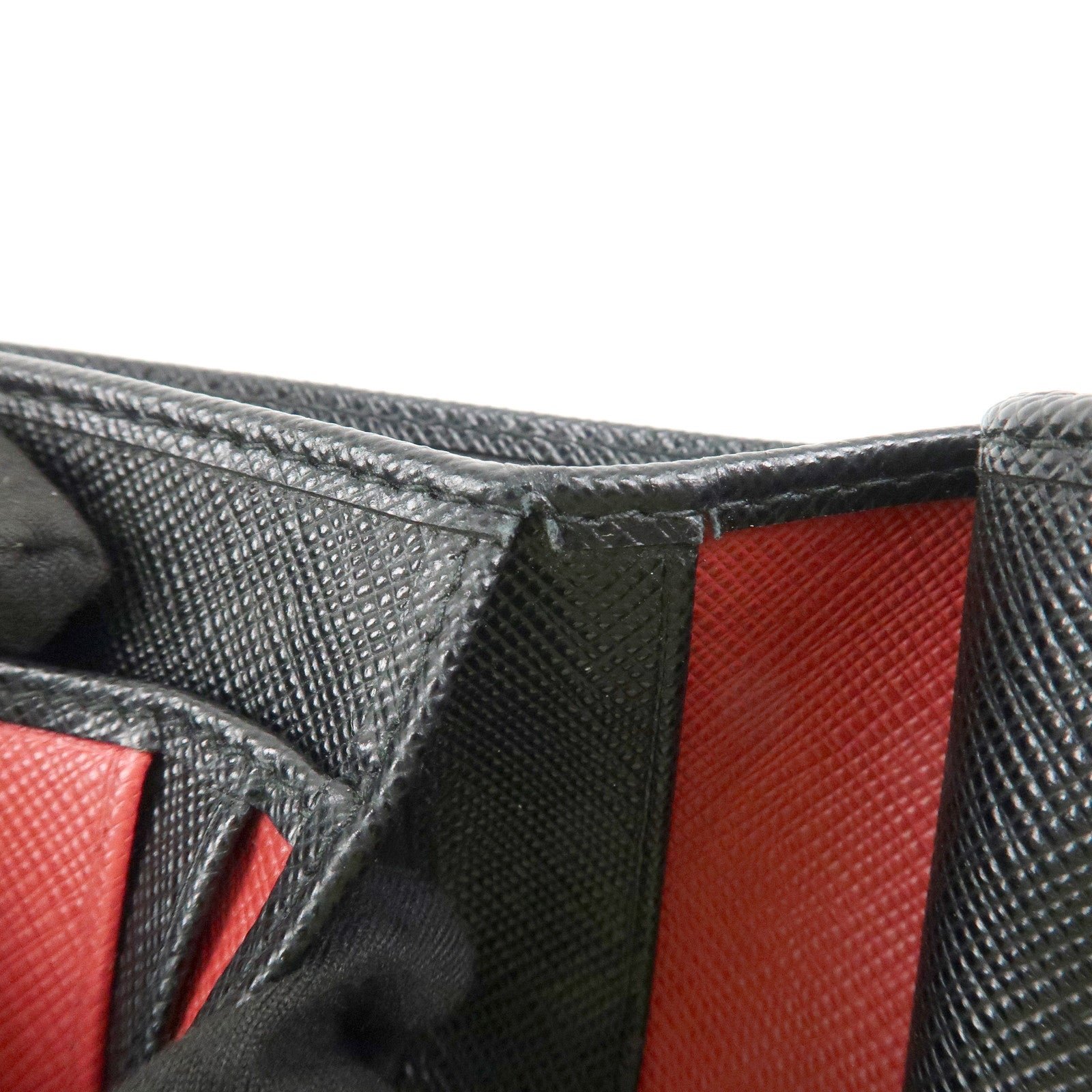 prada saffiano leather bi fold wallet black red gold 1ml018 used prada saffiano leather bi fold wallet black red gold 1ml018 used