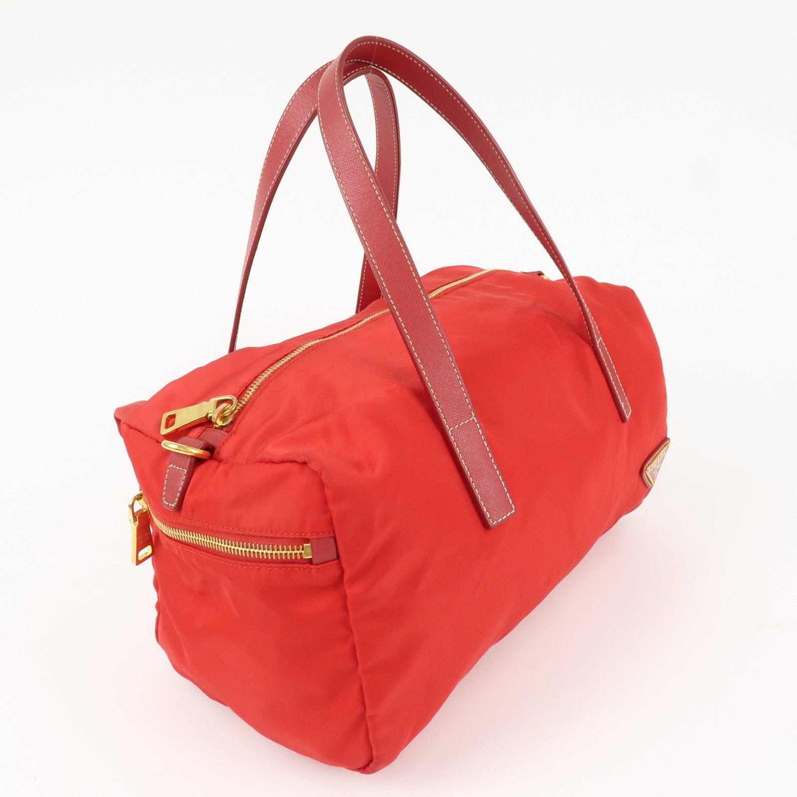 prada triangle logo nylon leather 2way shoulder bag hand bag red used prada triangle logo nylon leather 2way shoulder bag hand bag red used