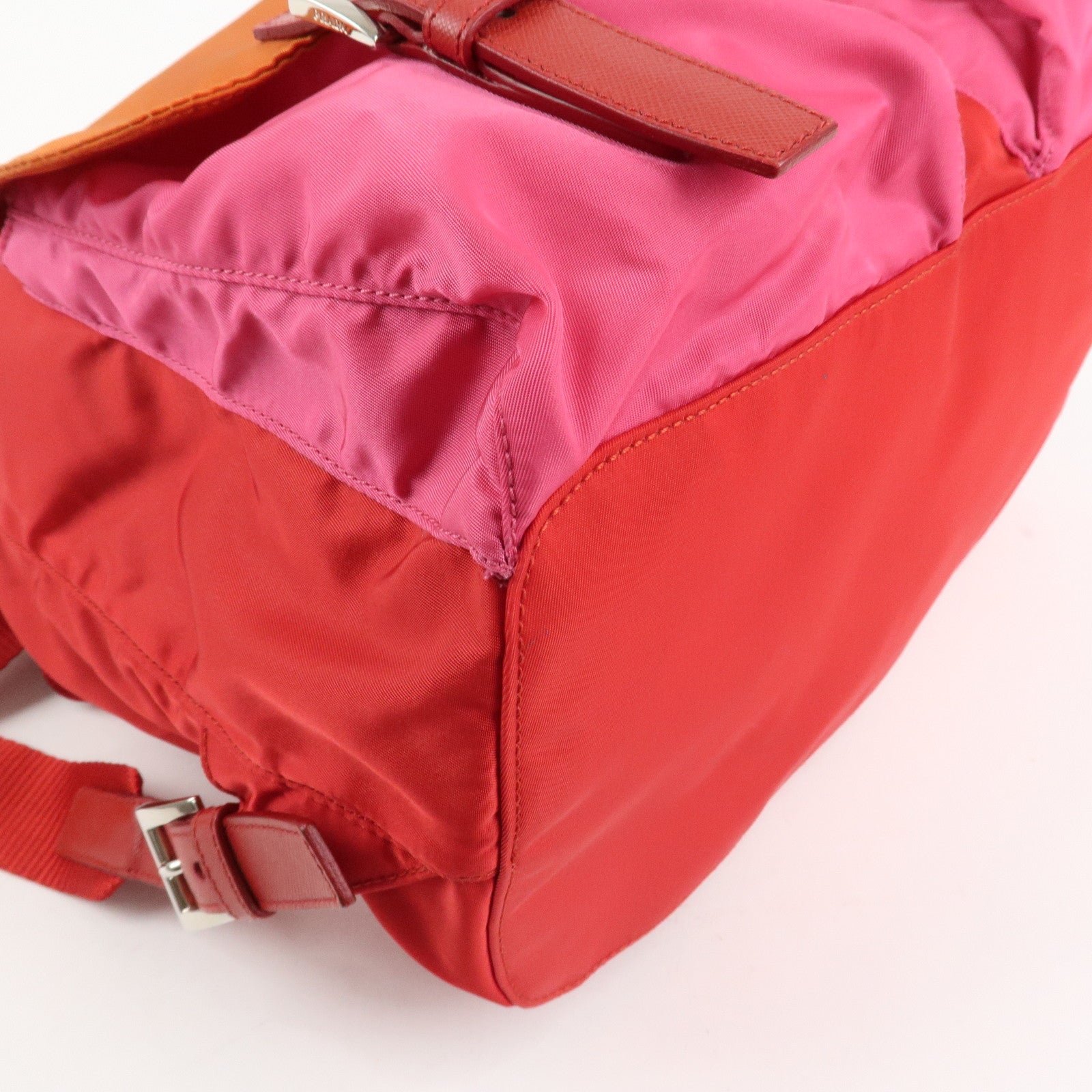 prada triangle logo nylon leather backpack ruck sack pink b6677 used prada triangle logo nylon leather backpack ruck sack pink b6677 used