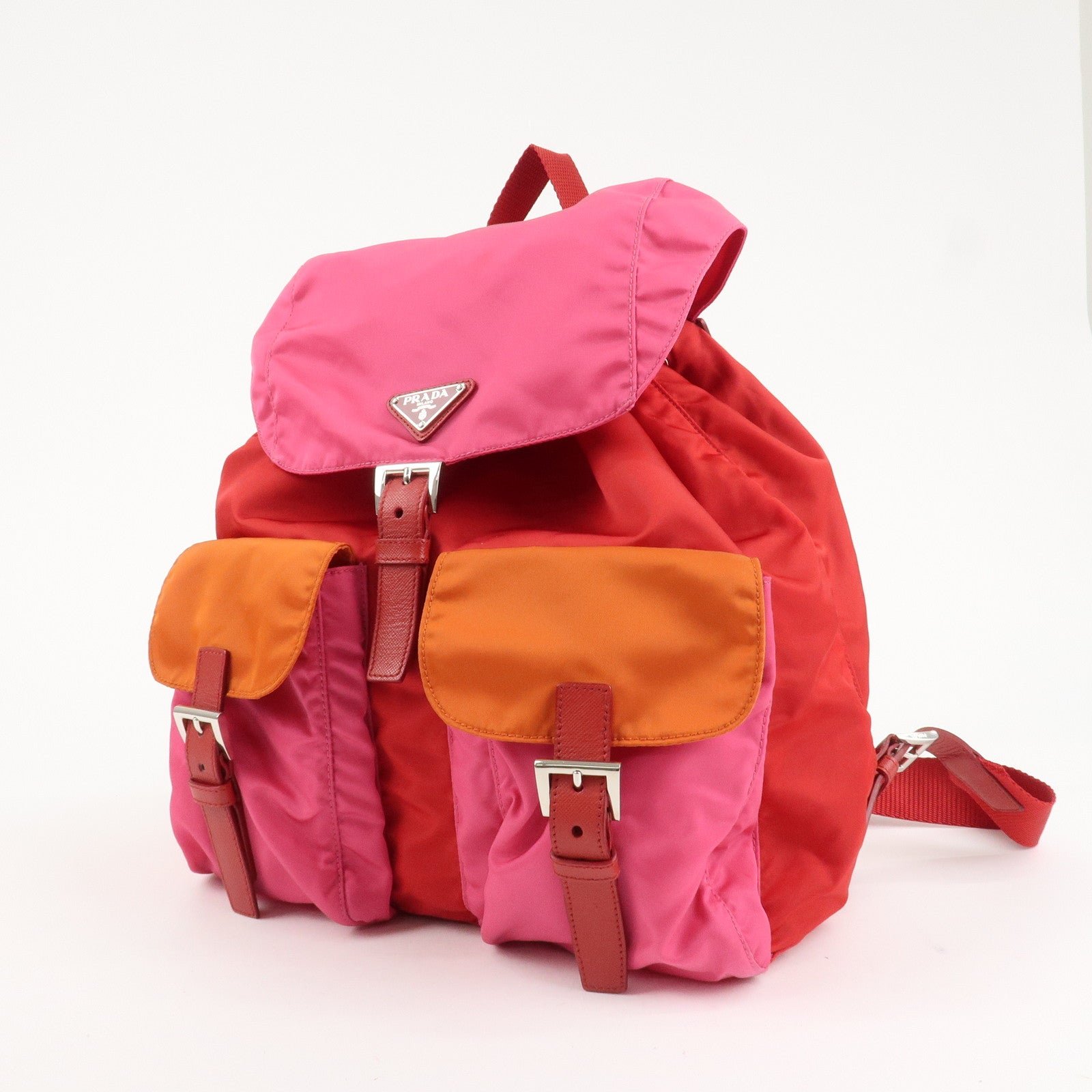 prada triangle logo nylon leather backpack ruck sack pink b6677 used prada triangle logo nylon leather backpack ruck sack pink b6677 used