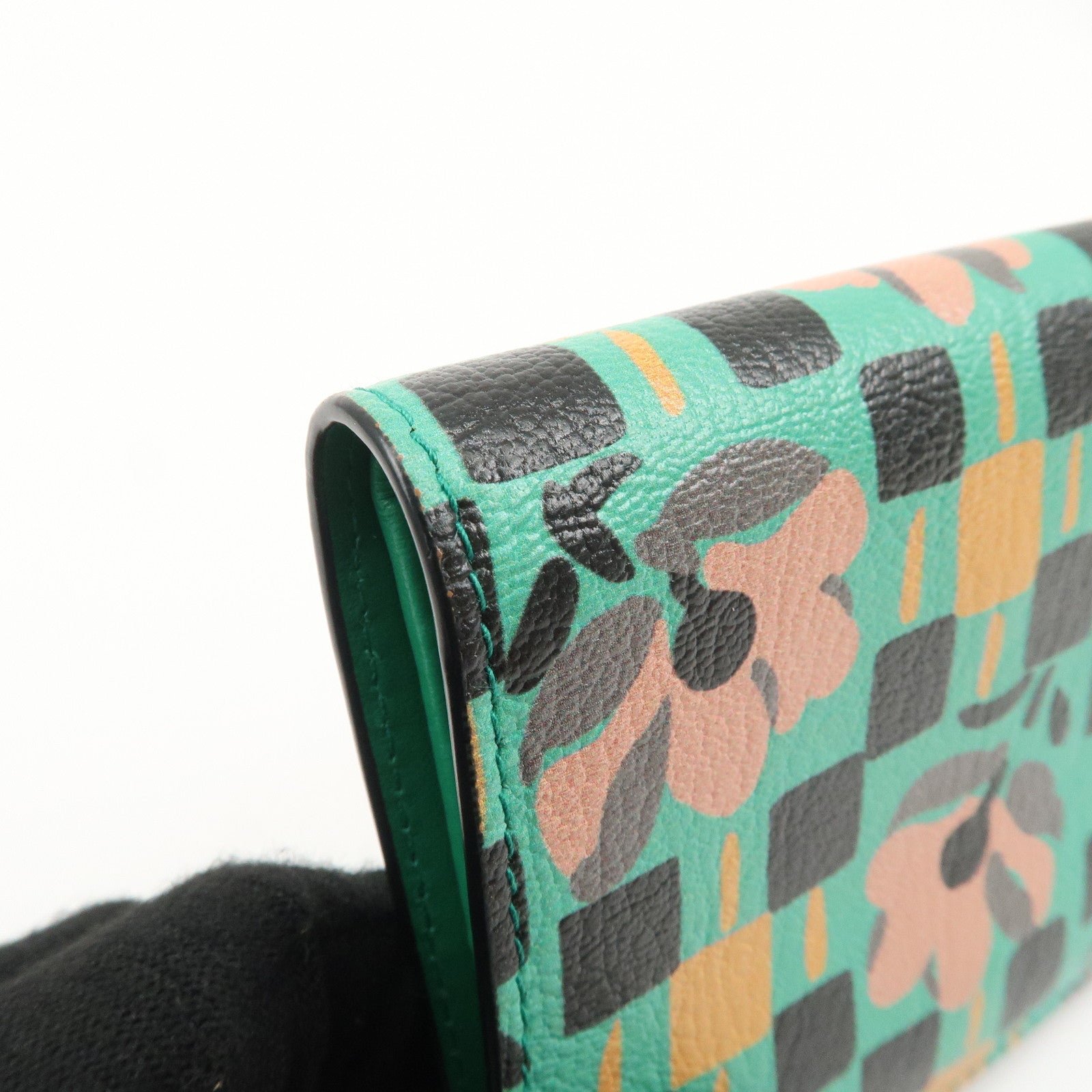 prada leather compact wallet floral print green gold hdw 1mv204 used prada leather compact wallet floral print green gold hdw 1mv204 used