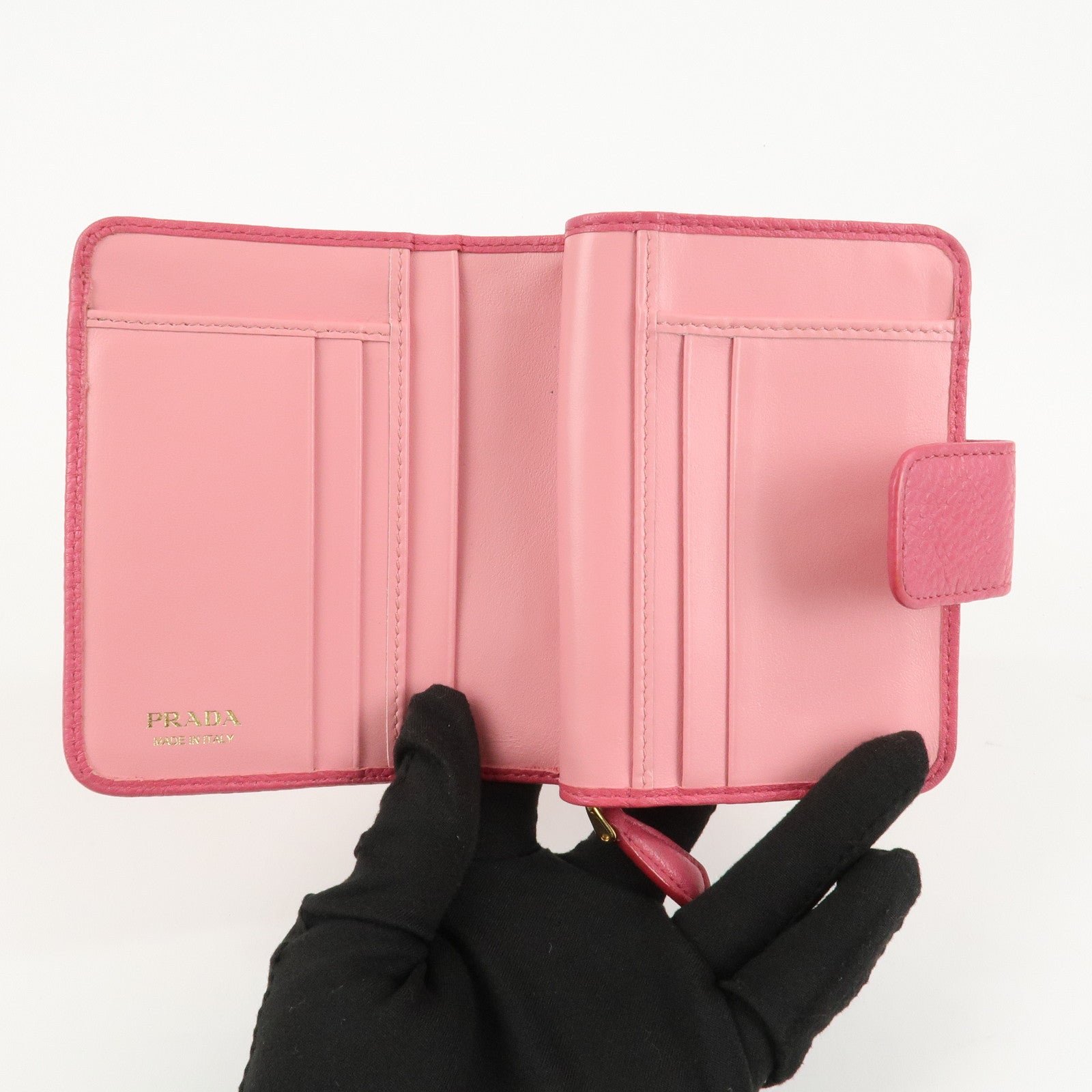 prada logo leather bi fold wallet small wallet pink 1ml018 used prada logo leather bi fold wallet small wallet pink 1ml018 used