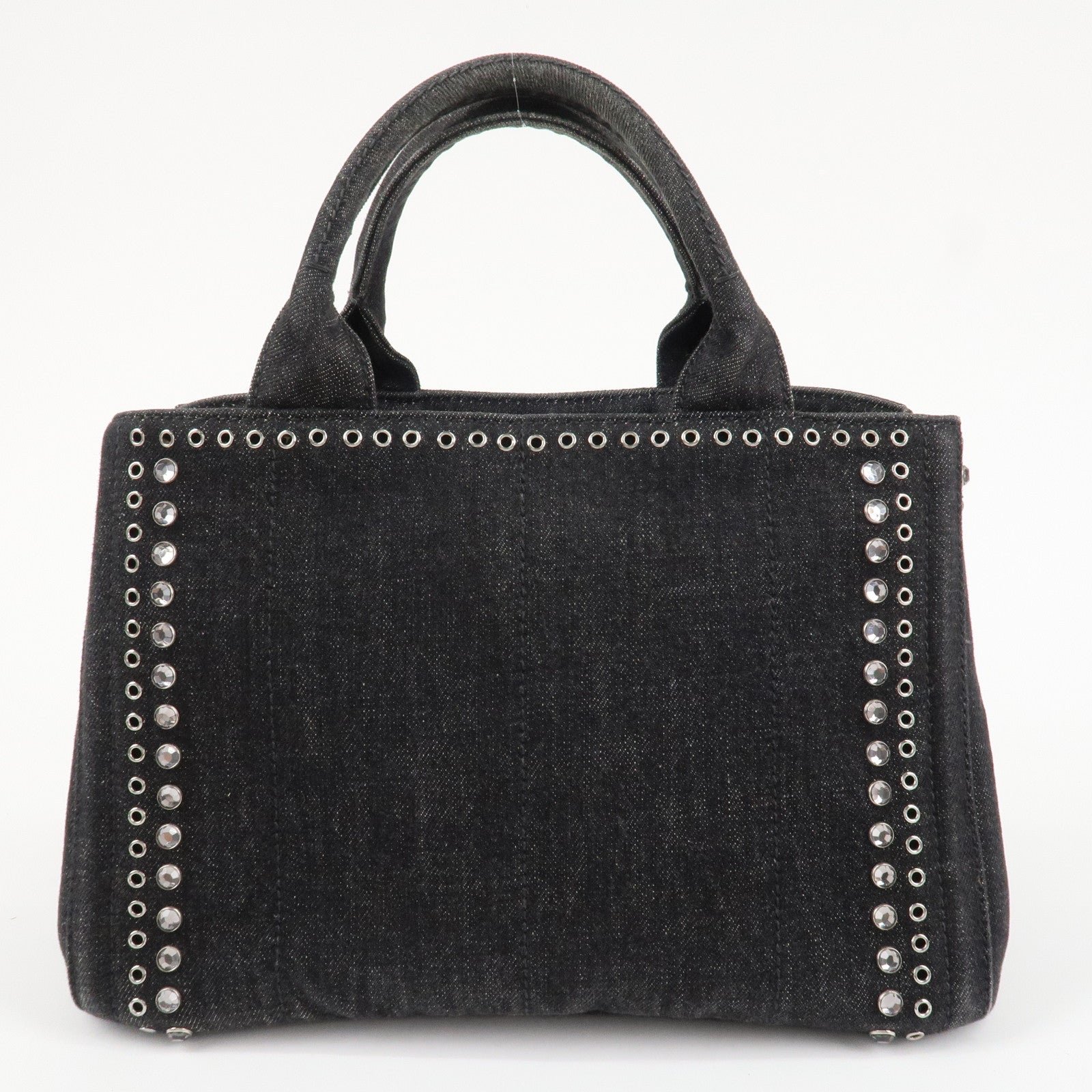 prada canapa mini canvas studs 2way shoulder bag hand bag black b2439g used prada canapa mini canvas studs 2way shoulder bag hand bag black b2439g used