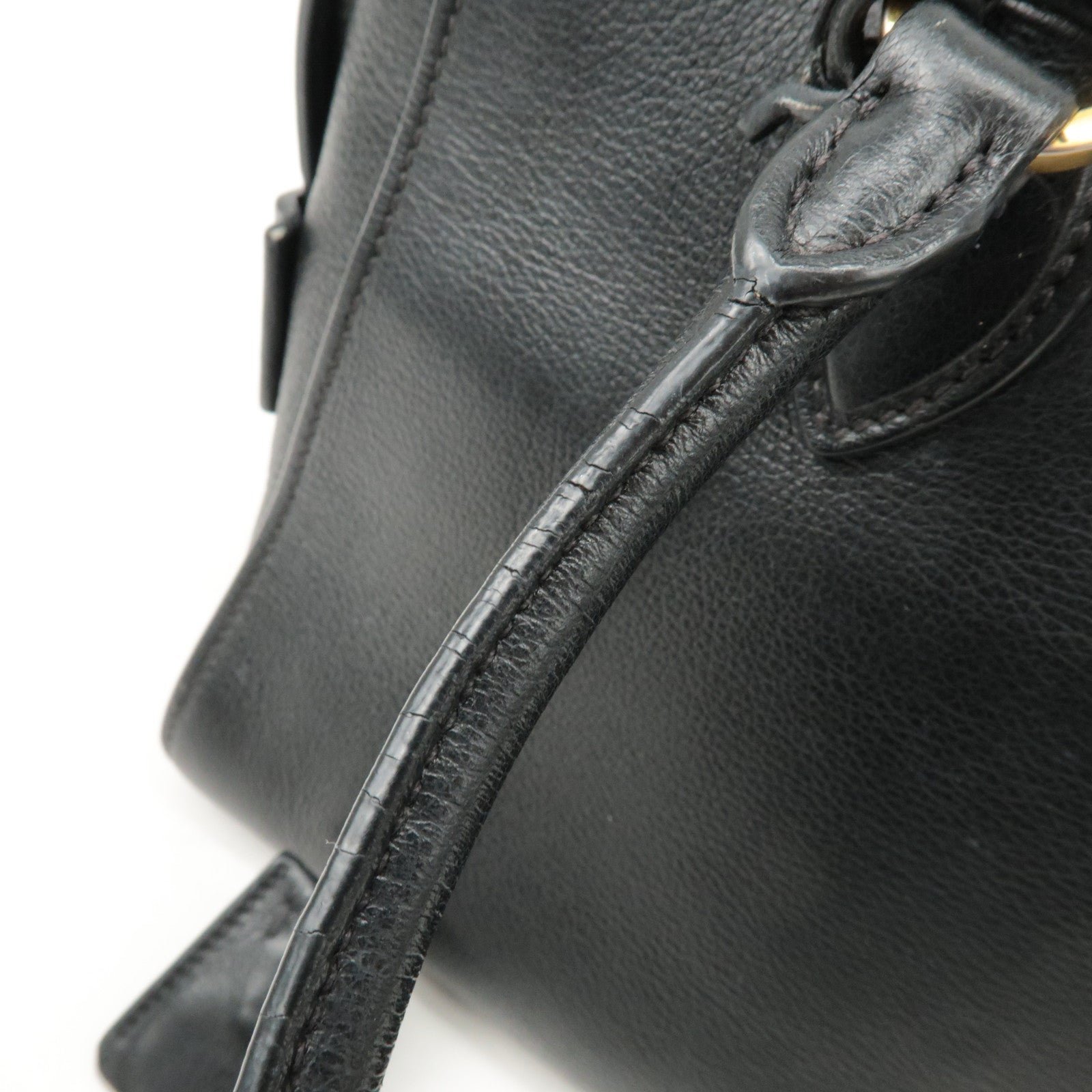 prada leather 2way bag shoulder hand bag black gold used prada leather 2way bag shoulder hand bag black gold used