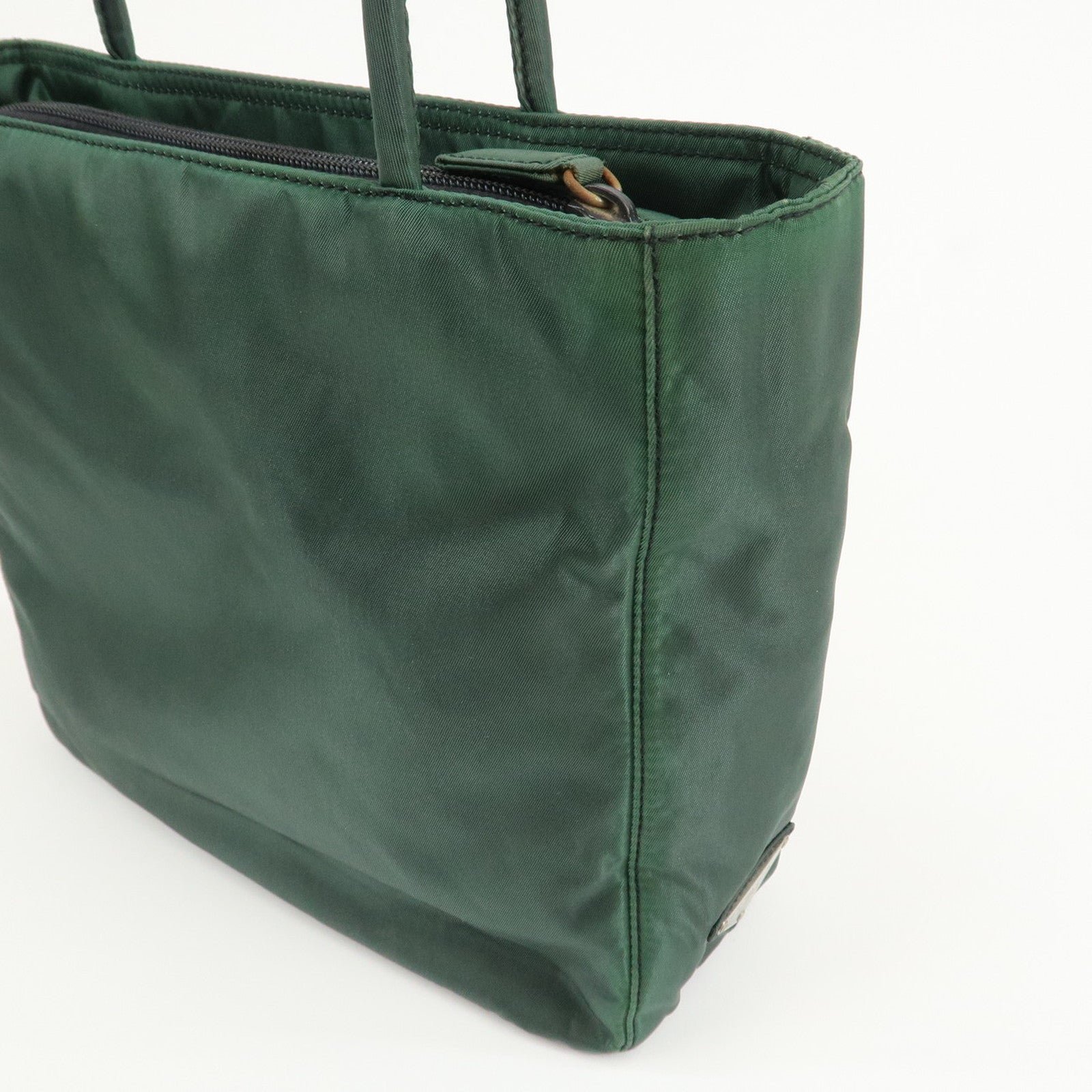 prada triangle logo nylon leather tote bag green prada triangle logo nylon leather tote bag green