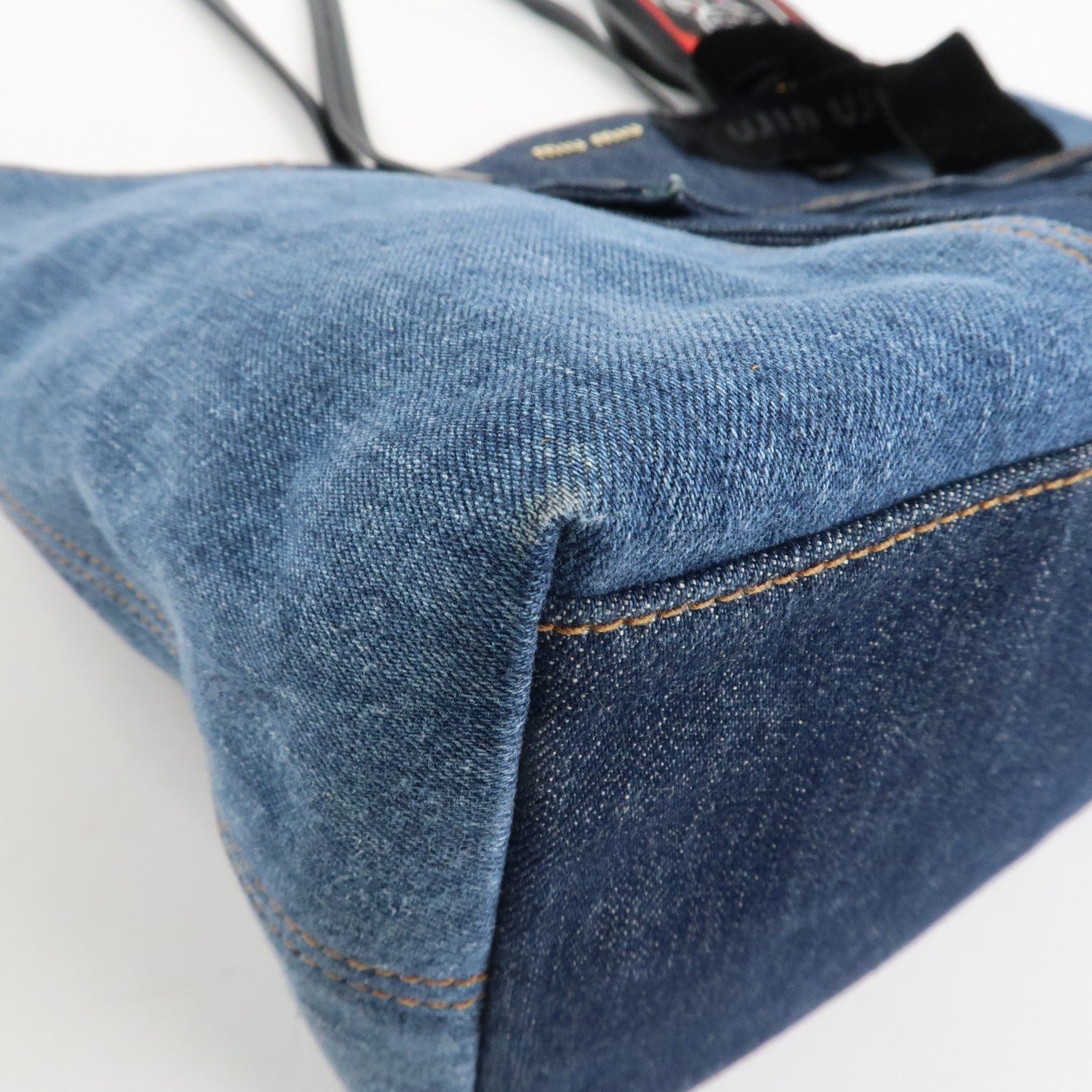 miu miu leather denim tote bag shoulder bag navy 5bg024 used miu miu leather denim tote bag shoulder bag navy 5bg024 used