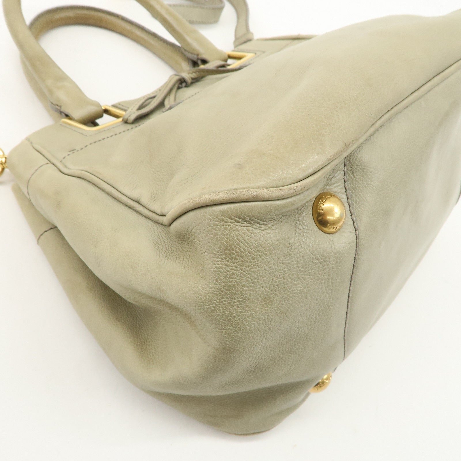 prada logo ribon leather 2way tote bag hand bag beige gold hdw bn2245 used prada logo ribon leather 2way tote bag hand bag beige gold hdw bn2245 used