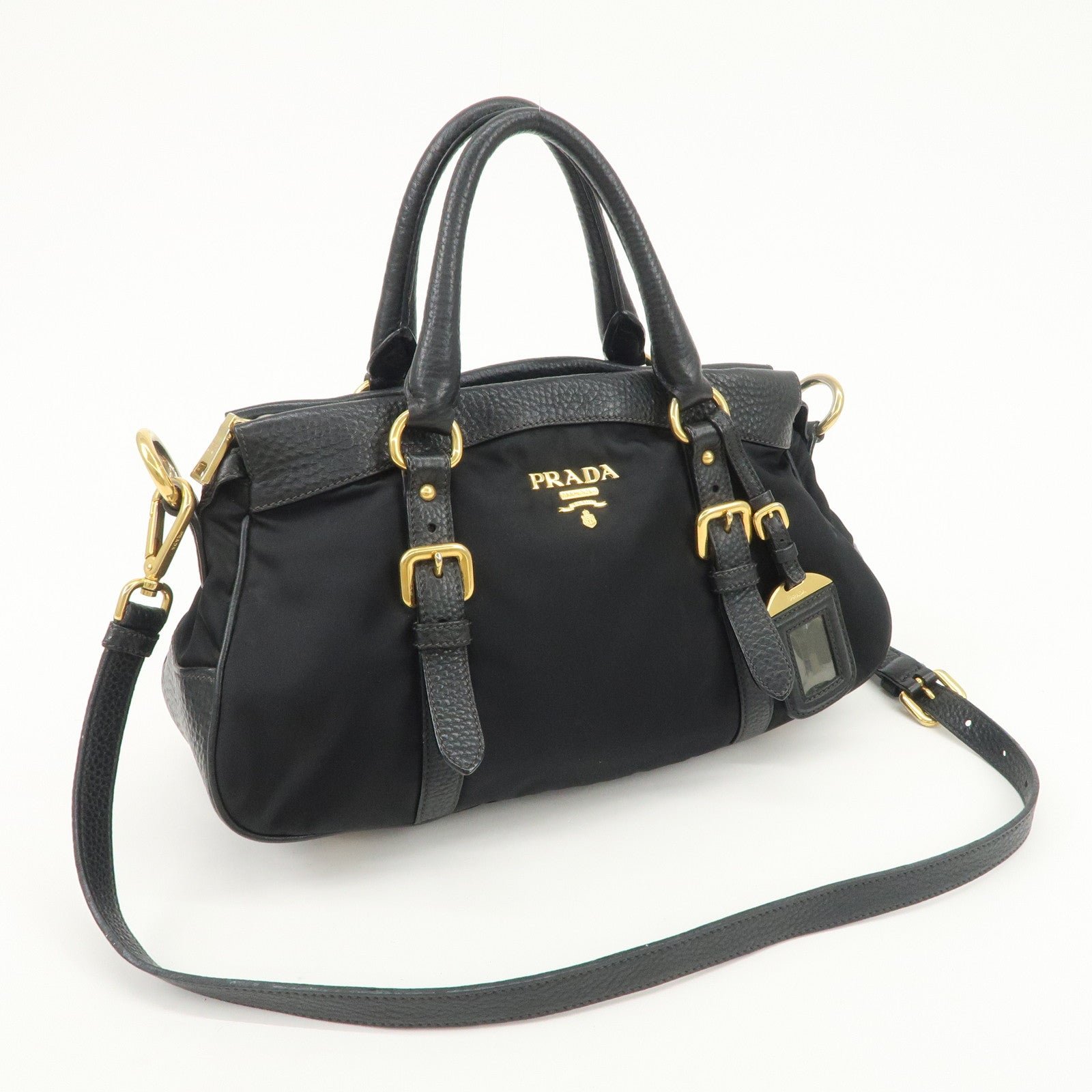 prada nylon leather 2way bag hand bag shoulder bag black bn2032 prada nylon leather 2way bag hand bag shoulder bag black bn2032