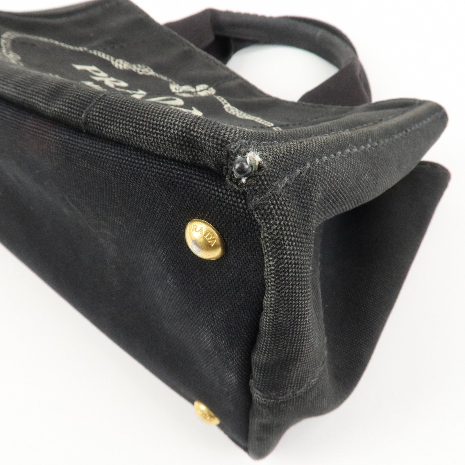 prada logo canapa mini canvas tote bag hand bag black bn2439 used prada logo canapa mini canvas tote bag hand bag black bn2439 used