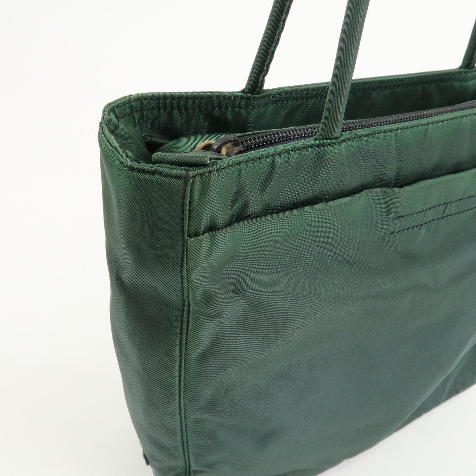 prada triangle logo nylon leather tote bag green prada triangle logo nylon leather tote bag green
