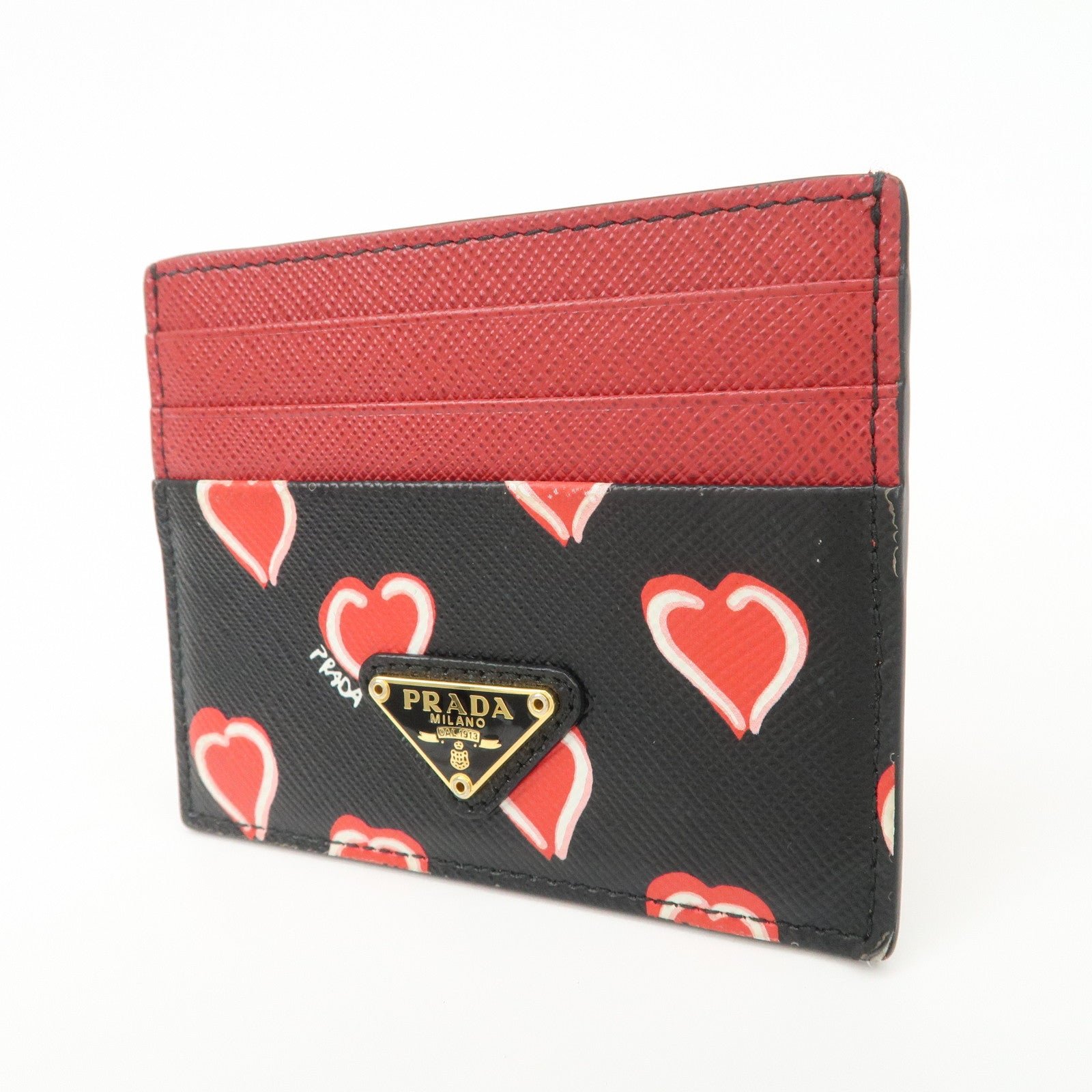 prada saffiano leather heart card case black red white 1mc025 prada saffiano leather heart card case black red white 1mc025