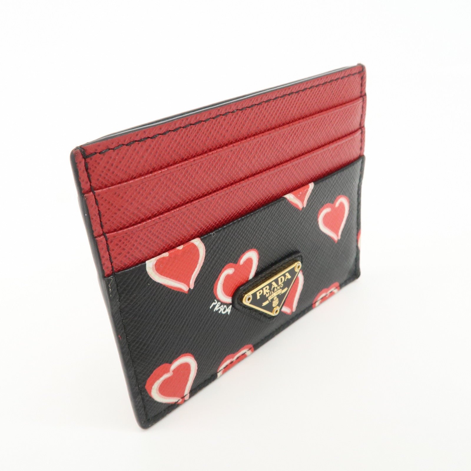 prada saffiano leather heart card case black red white 1mc025 prada saffiano leather heart card case black red white 1mc025
